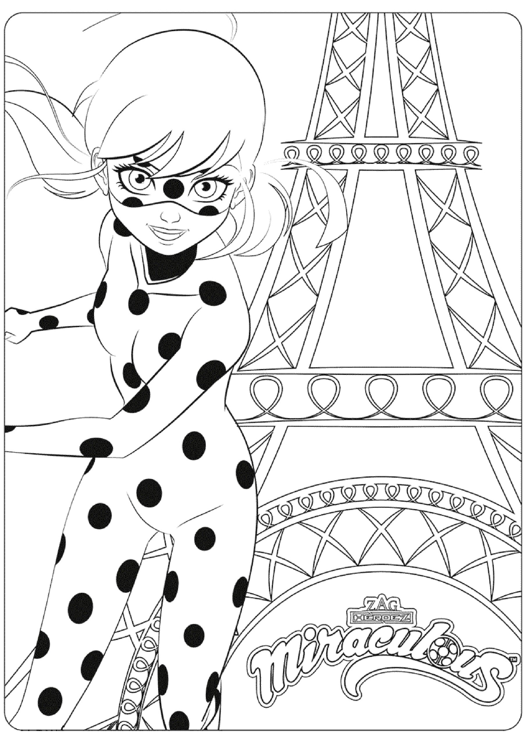 Marinette In Front Of The Eiffel Tower In Paris Miraculous LadyBug Coloring Pages For Kids