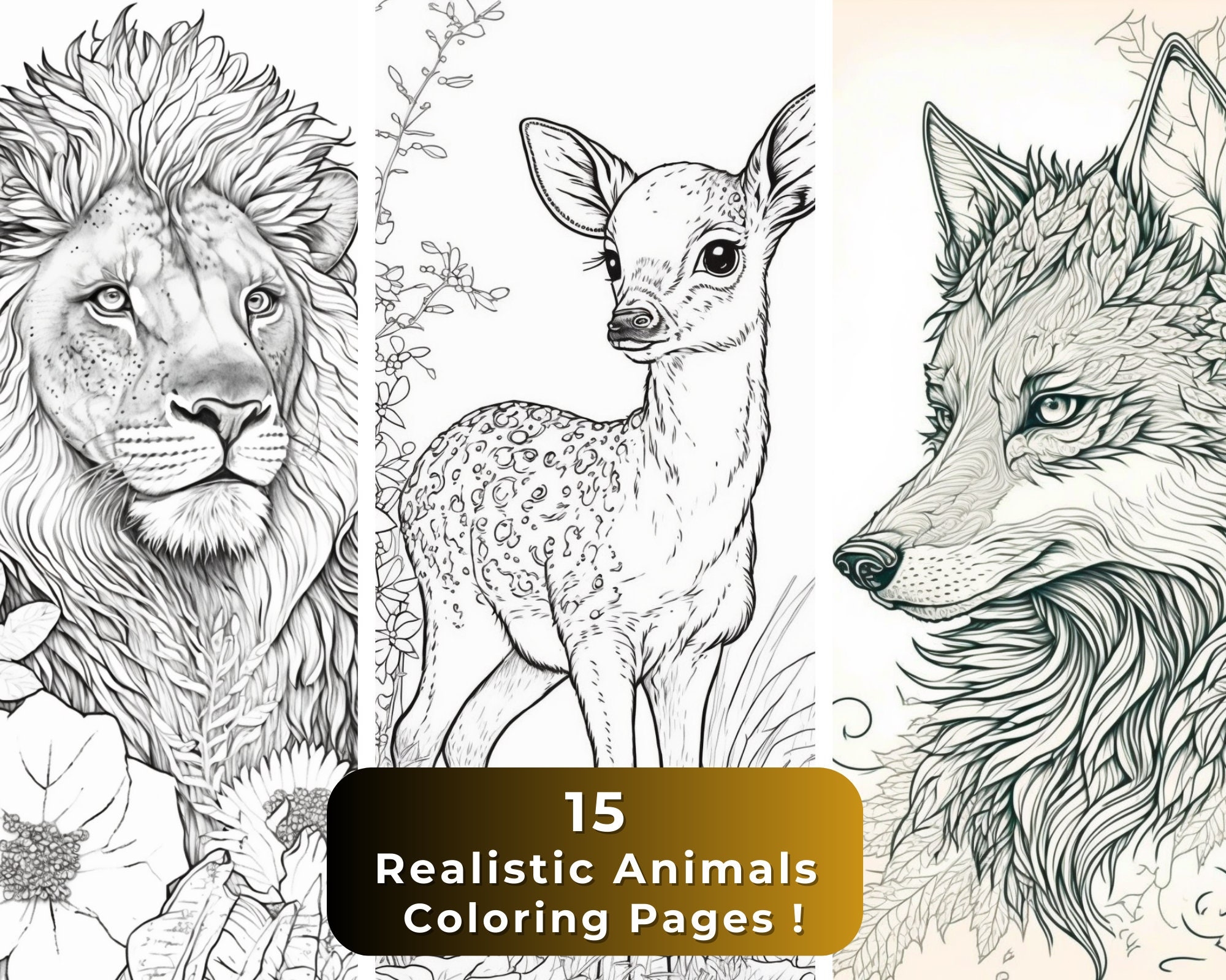 MAXI PACK 15 Realistic Animals Coloring Pages Printable Digital Coloring Digital Download Etsy