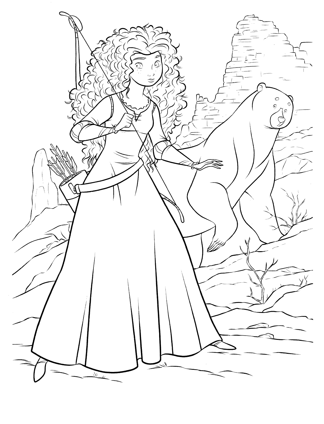 Merida And Her Mother Transformed Into A Bear By The Witch S Spell Brave Coloring Pages For Kids