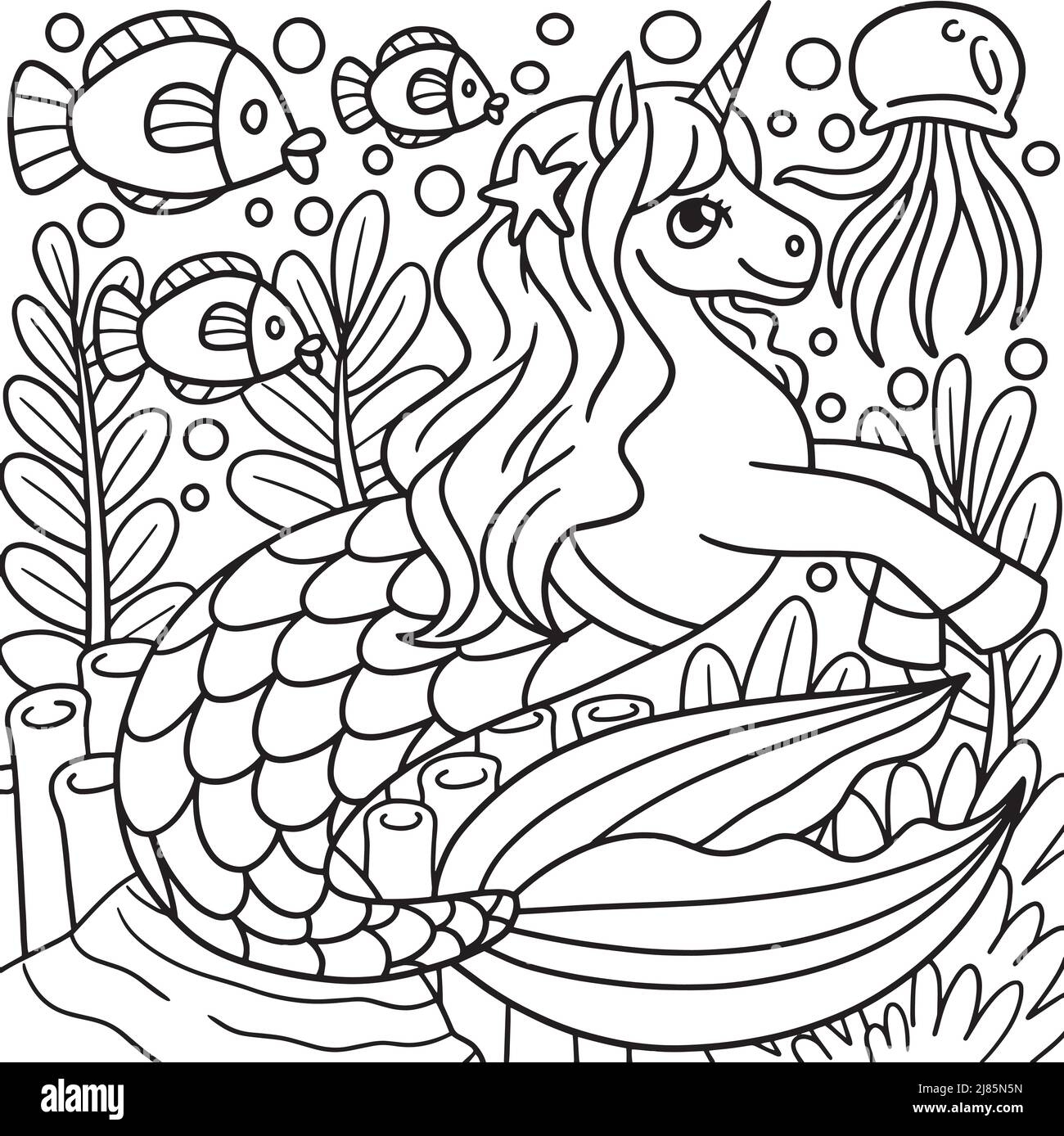 Mermaid Unicorn Coloring Page For Kids Stock Vector Image Art Alamy