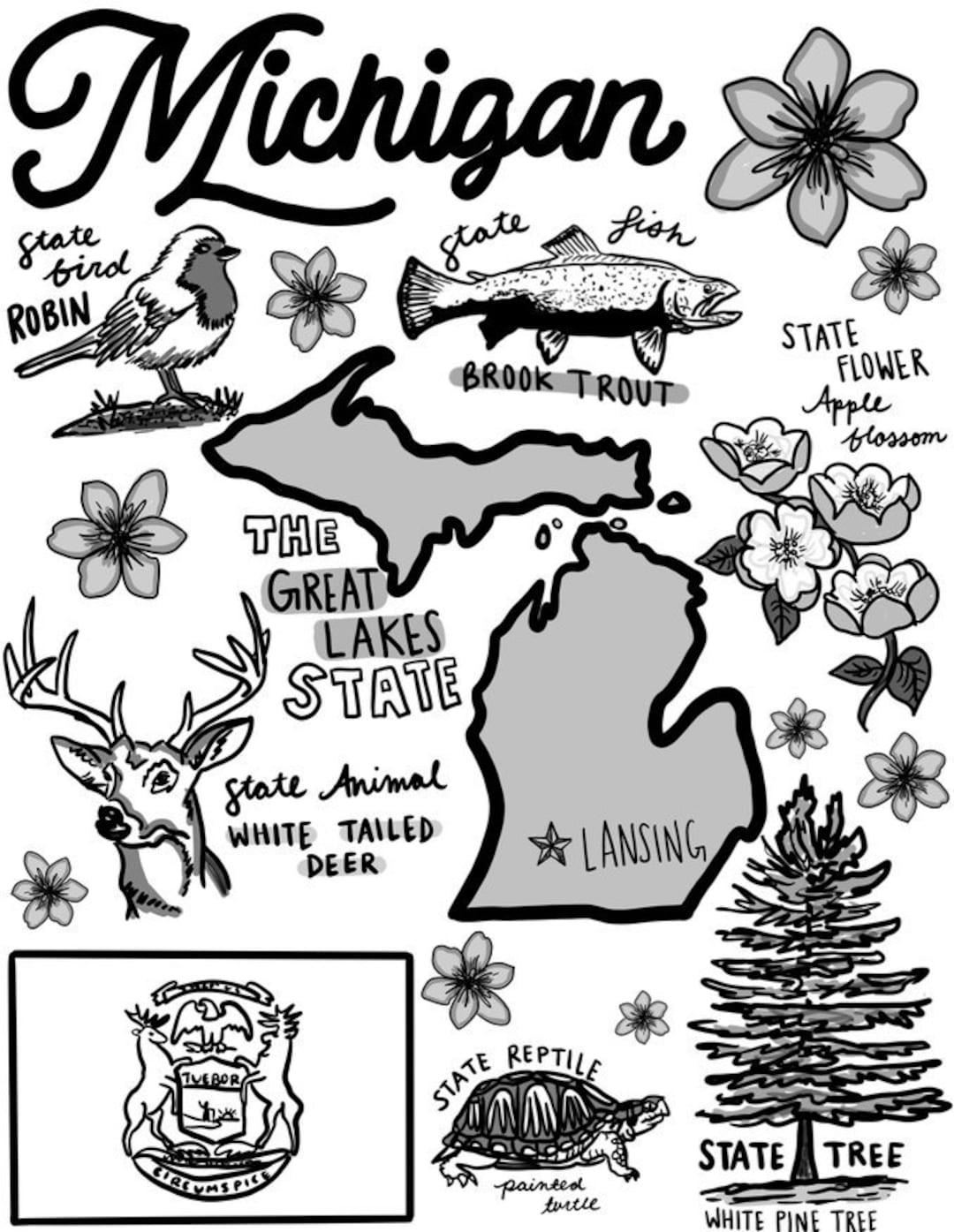 Michigan Coloring Page Etsy