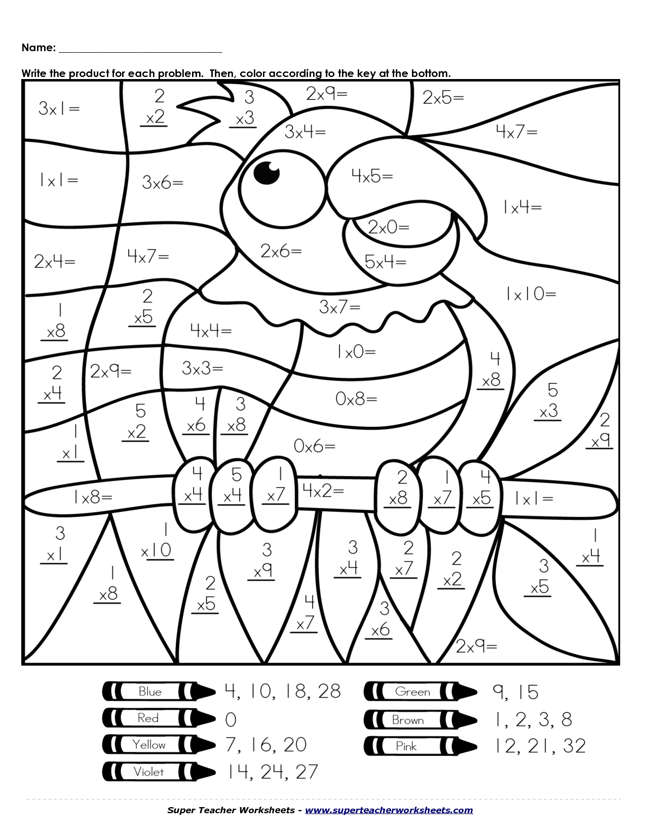 Multiplication Coloring Pages Free Printable