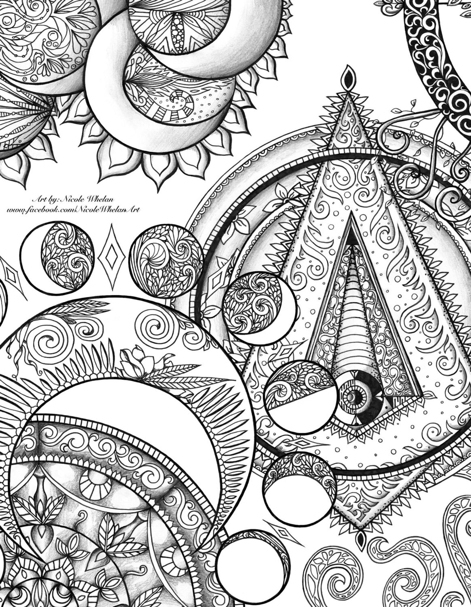 Mystic Coloring Book Original Art Moon Phases Crescents Etsy Witch Coloring Pages