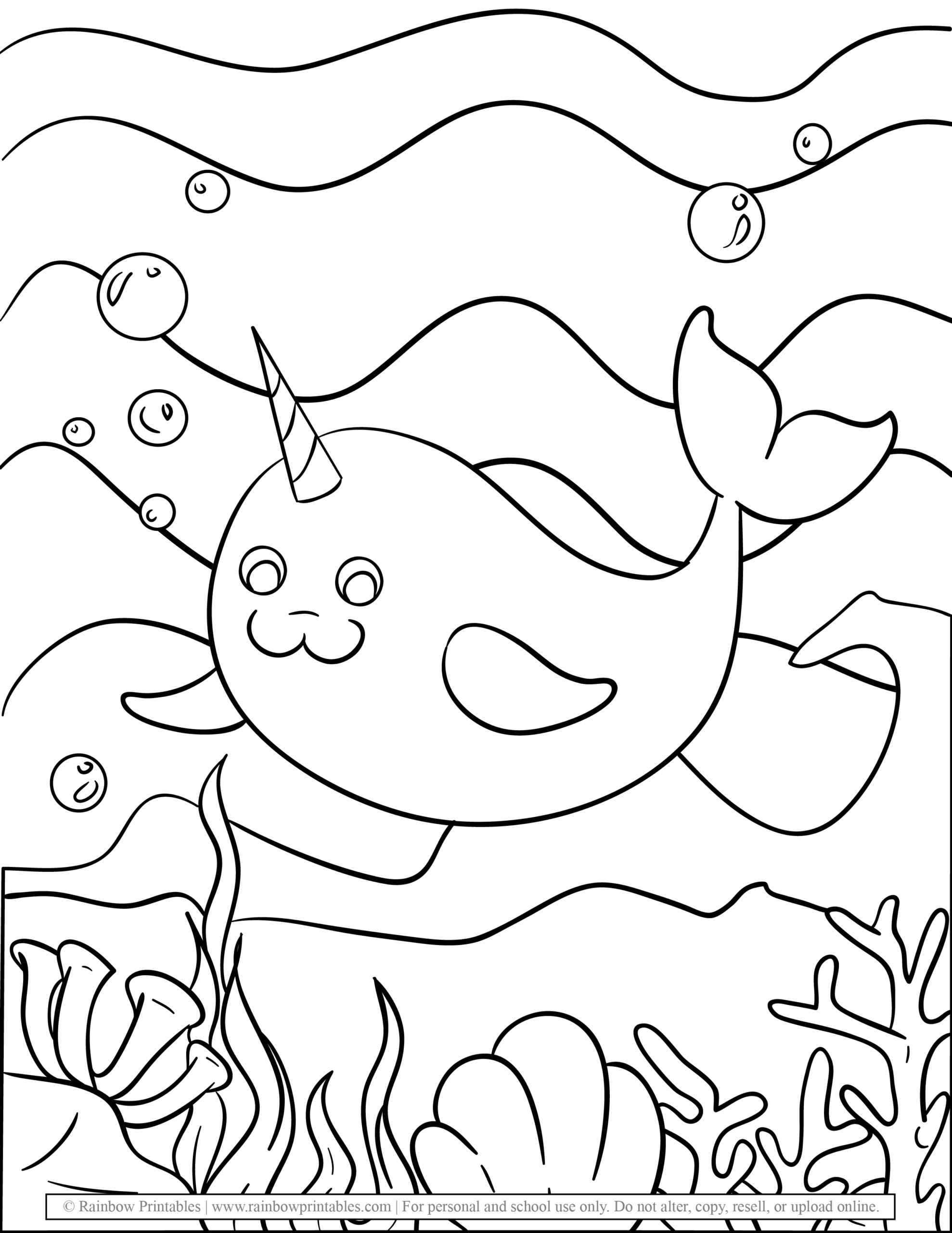 Narwhals Coloring Pages Rainbow Printables