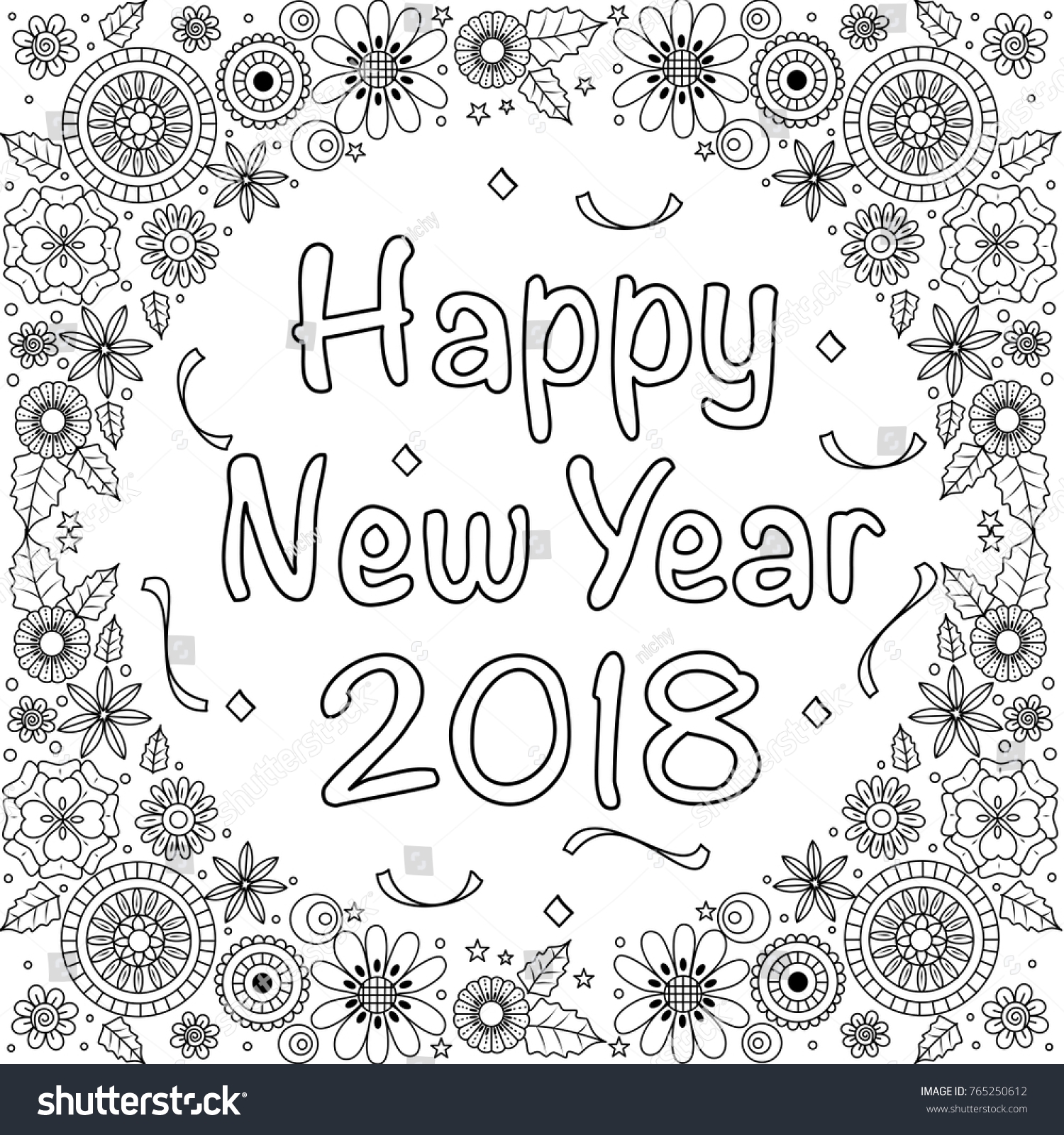 New Year 2018 Coloring Book Page Stock Vector Royalty Free 765250612 Shutterstock