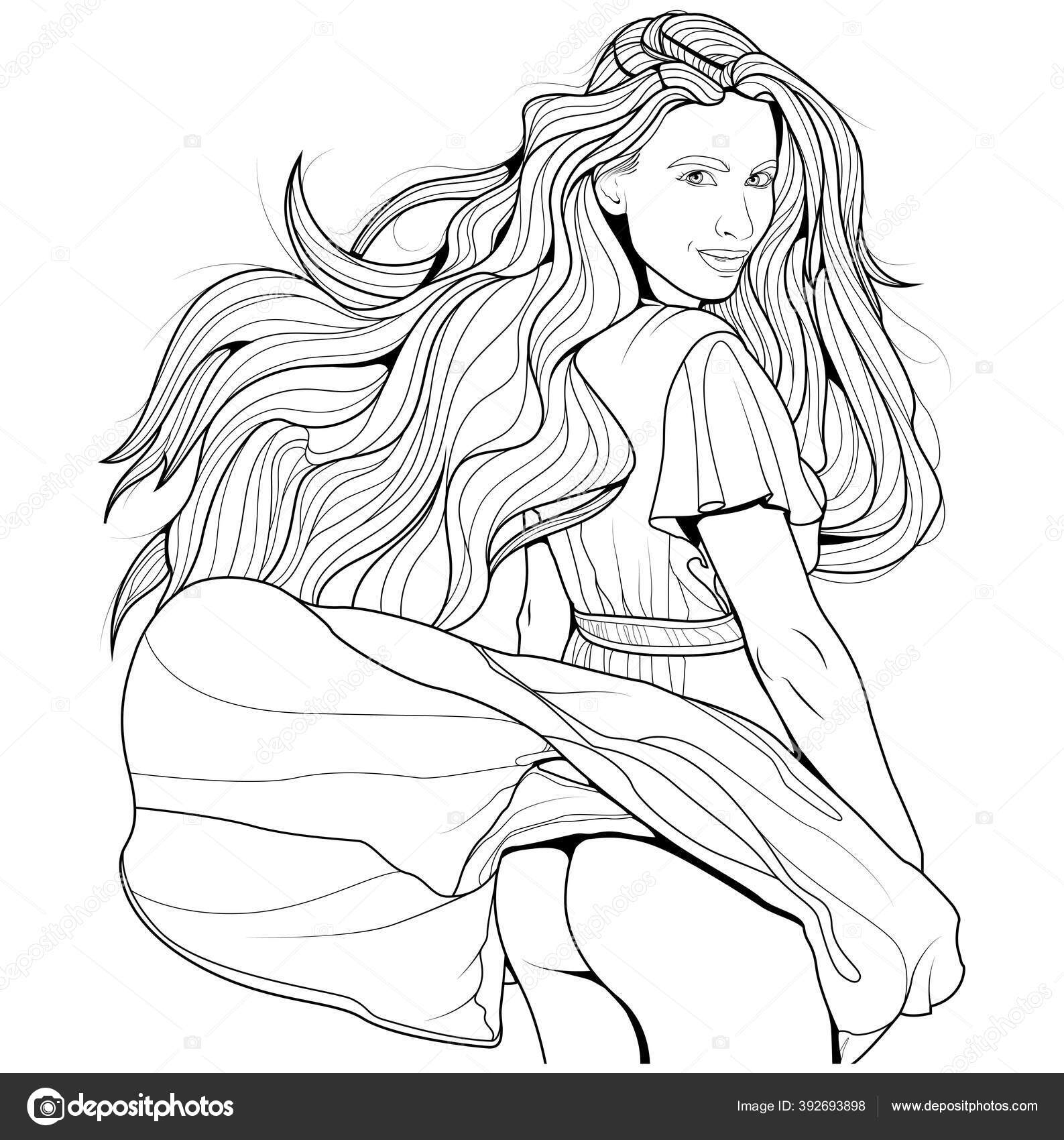 Nude Sexy Girl Coloring Book Vector Illustration Adults Printing Mobile Stock Vector By