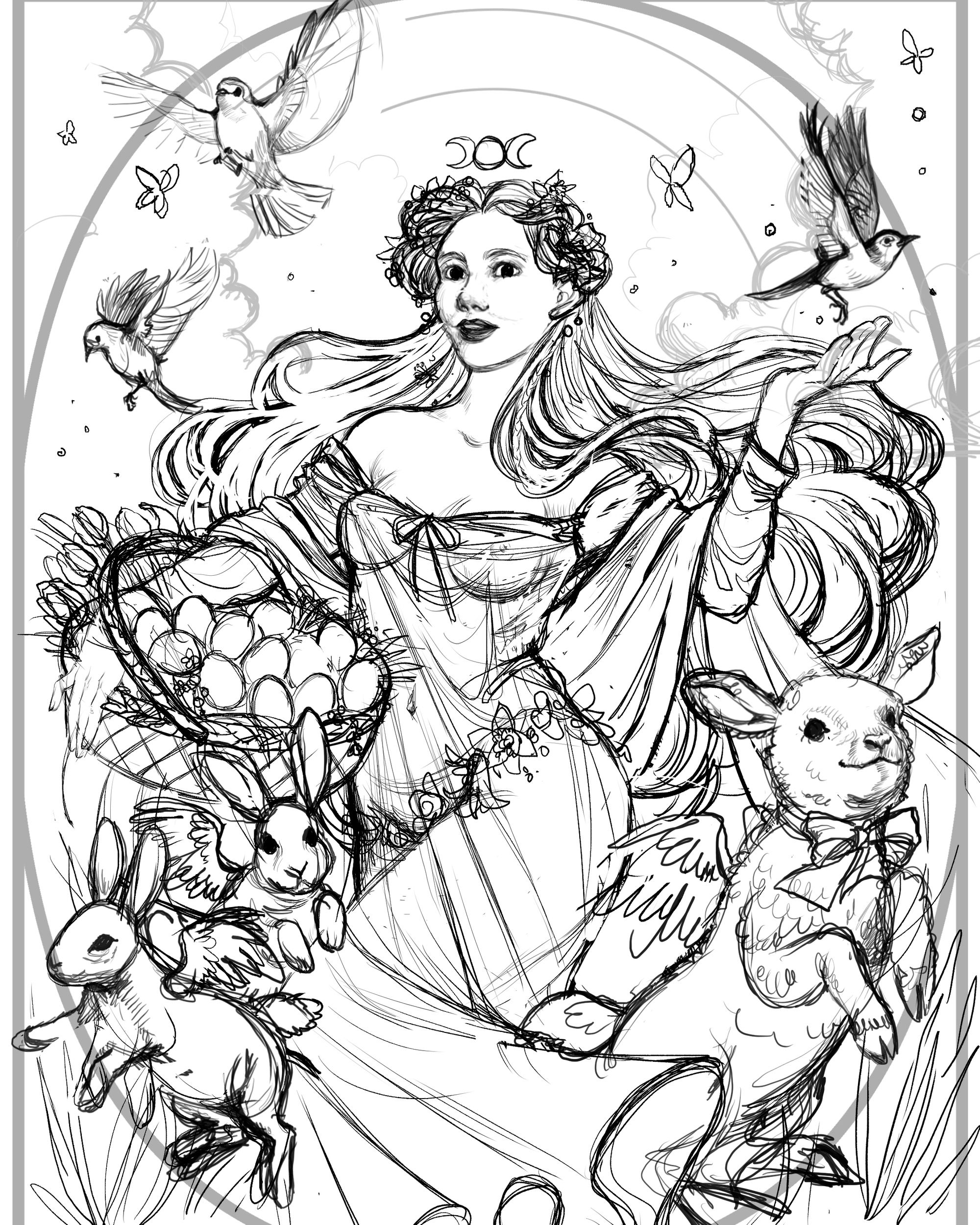 Eostre Ostara Printable Coloring Pages