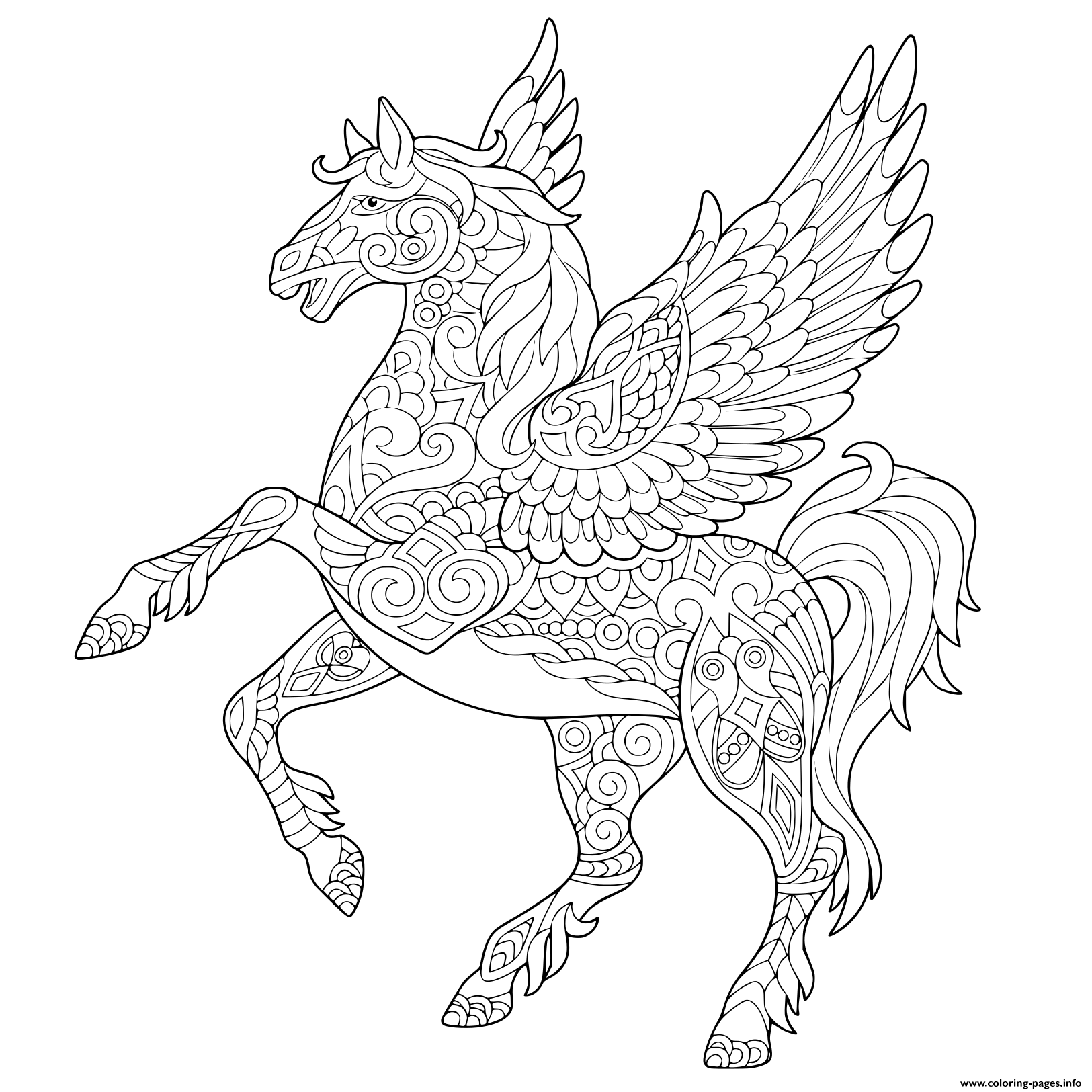 Pegasus Greek Mythological Winged Horse Flying Coloring Page Printable