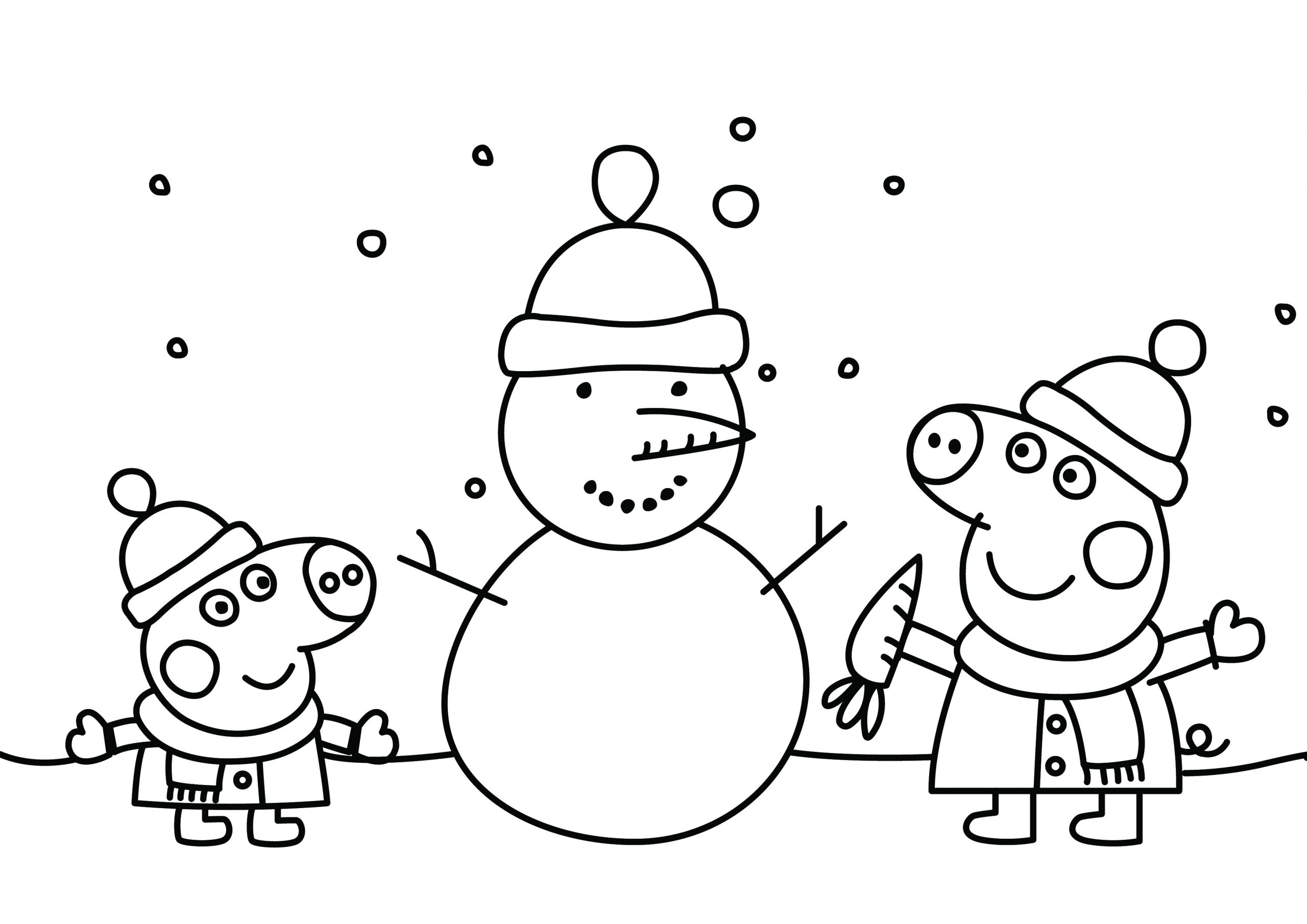 Peppa Pig Christmas Snowman Printable Colouring Page DRAKL