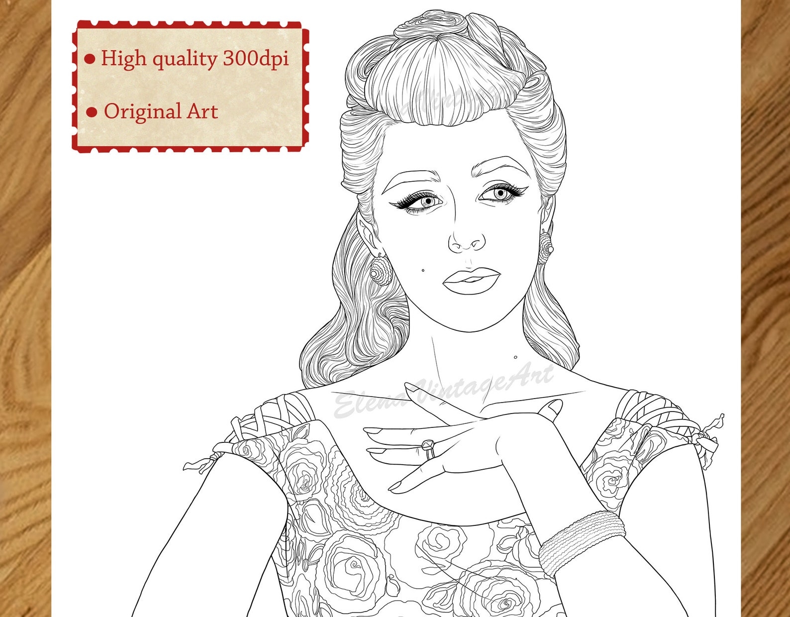 Pin Up Portrait Coloring Page Adult Coloring Book Pin Up Etsy