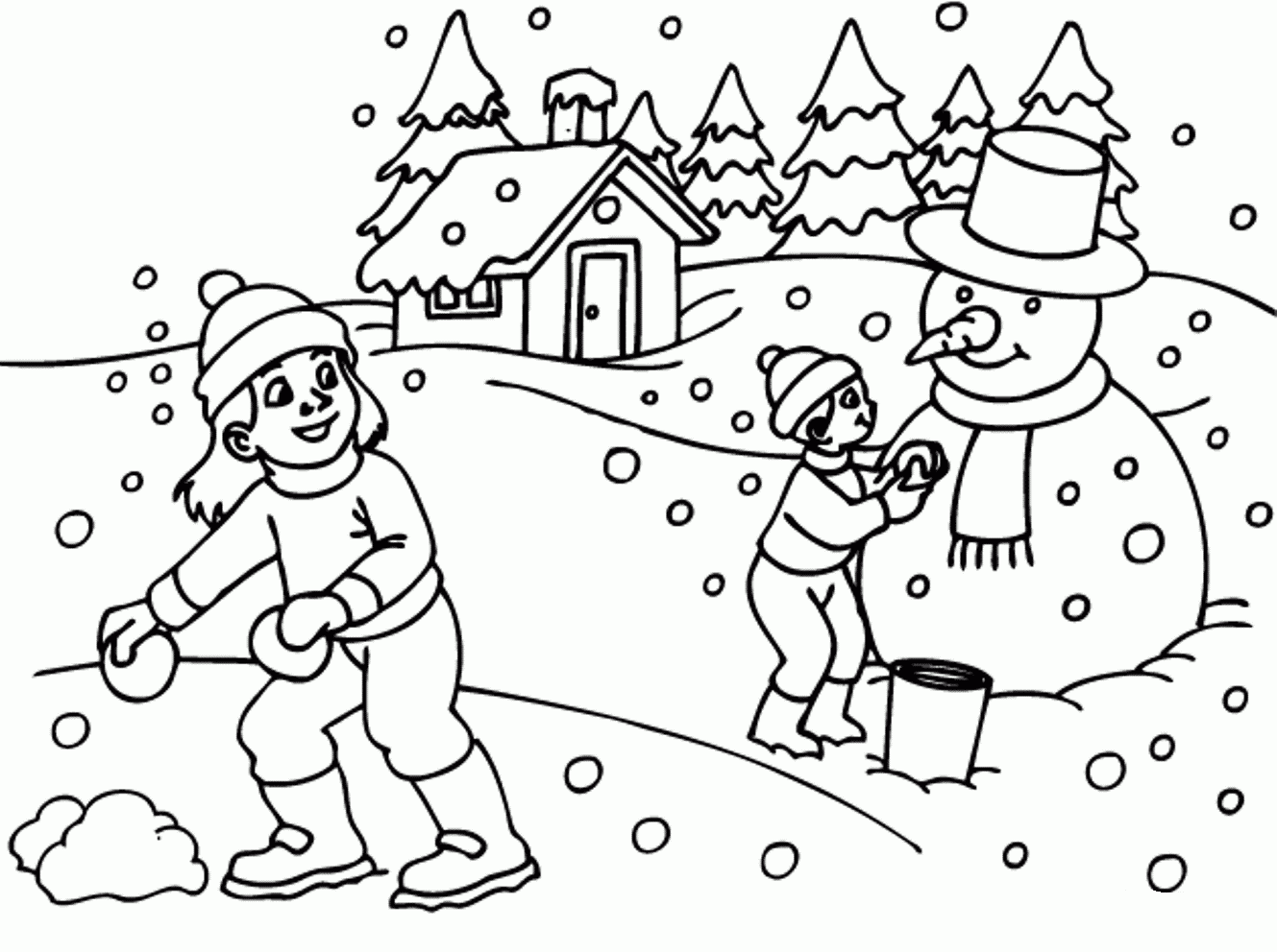 Playing Snow In The Winter Coloring Pages Printable Winter Coloring Home