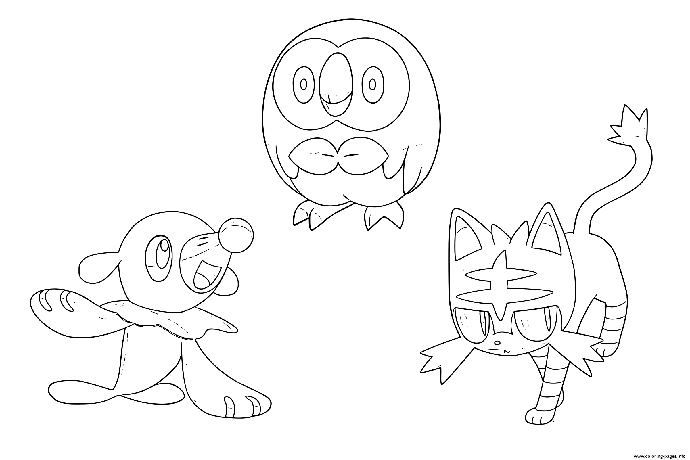Pokemon Sun Moon Starters Coloring Page Printable