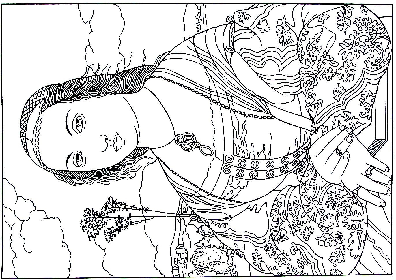 Portrait Of Maddalena Doni Renaissance Painting By Raphael Printable Coloring Book Page
