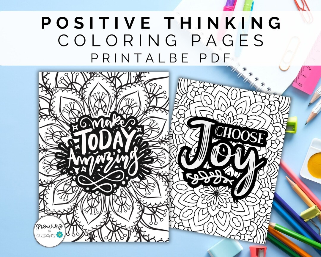Positive Thinking Coloring Pages Inspirational Coloring Sheets Printable Coloring Sheets Etsy