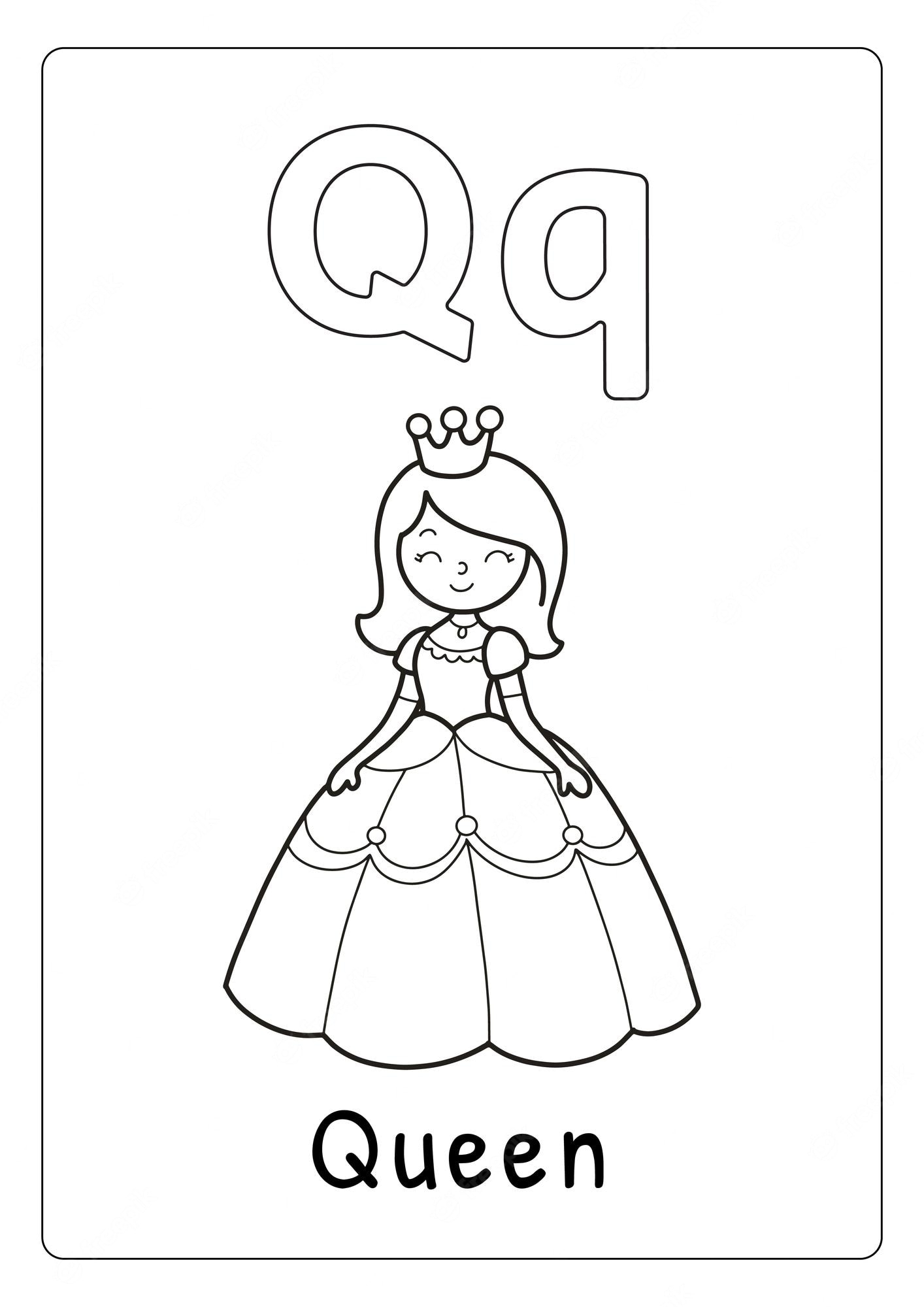 Premium Vector Alphabet Letter Q For Queen Coloring Page For Kids Coloring Home
