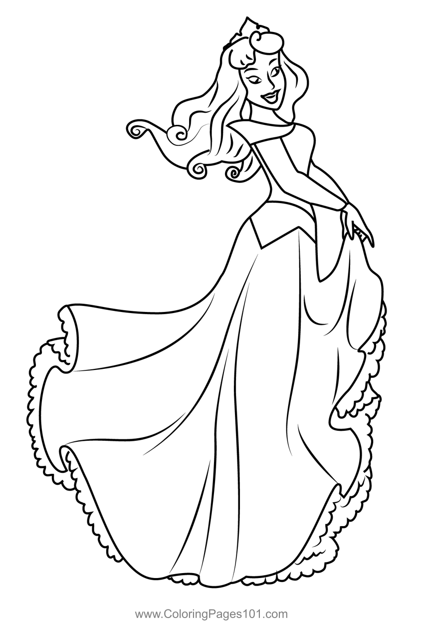 Princess Aurora Dancing Happily Coloring Page Printable NBKomputer