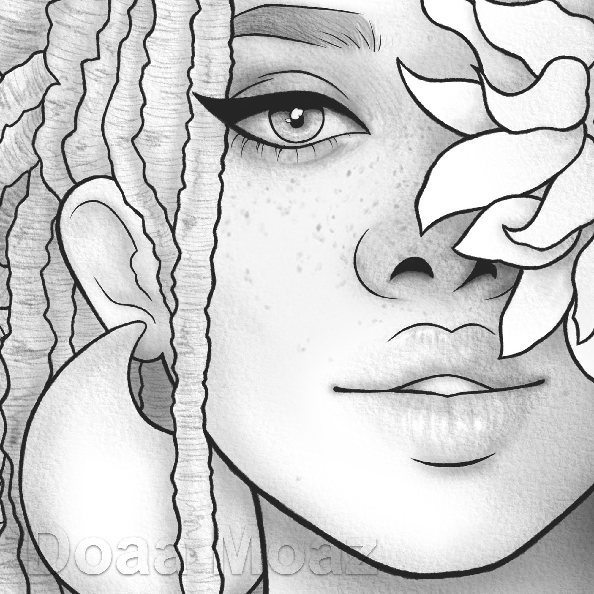 Printable Coloring Page Black Girl Floral Portrait Etsy