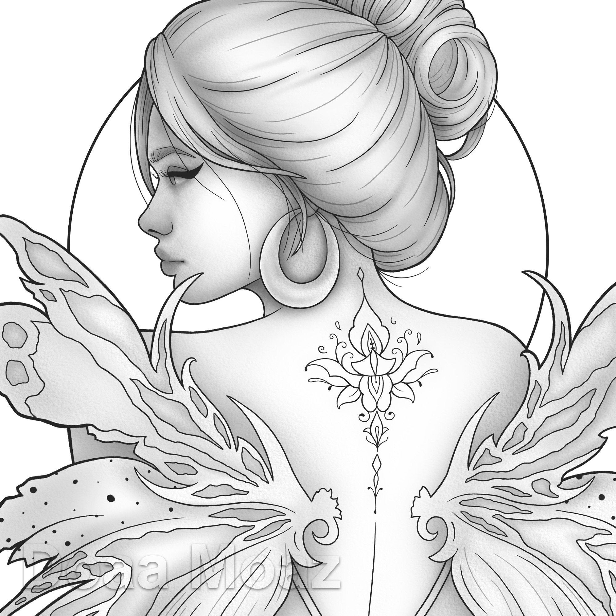 Printable Coloring Page Fantasy Character Girl Wings Etsy UK