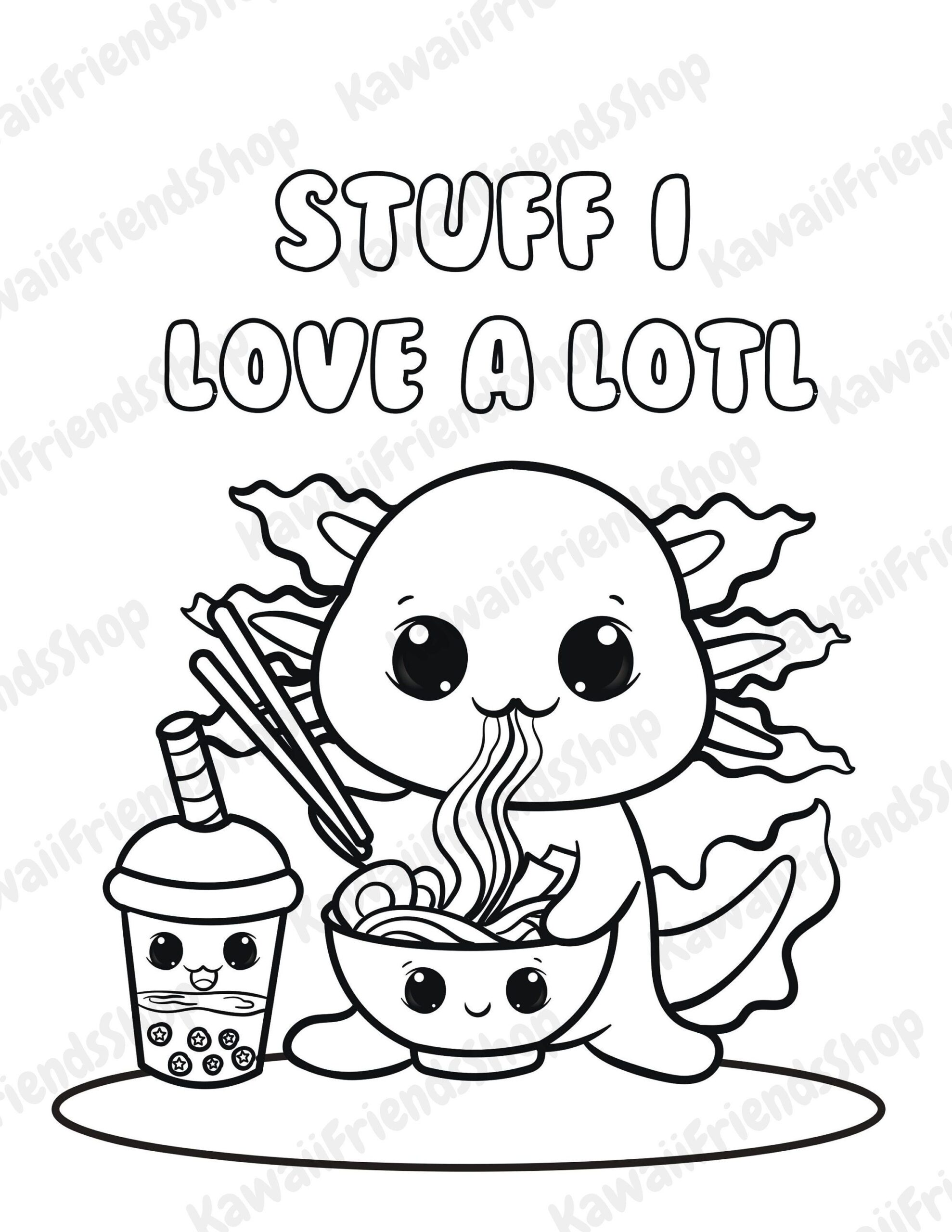 Printable Coloring Page Stuff I Love A Lotl Kawaii Coloring Page Kids Coloring Page Digital