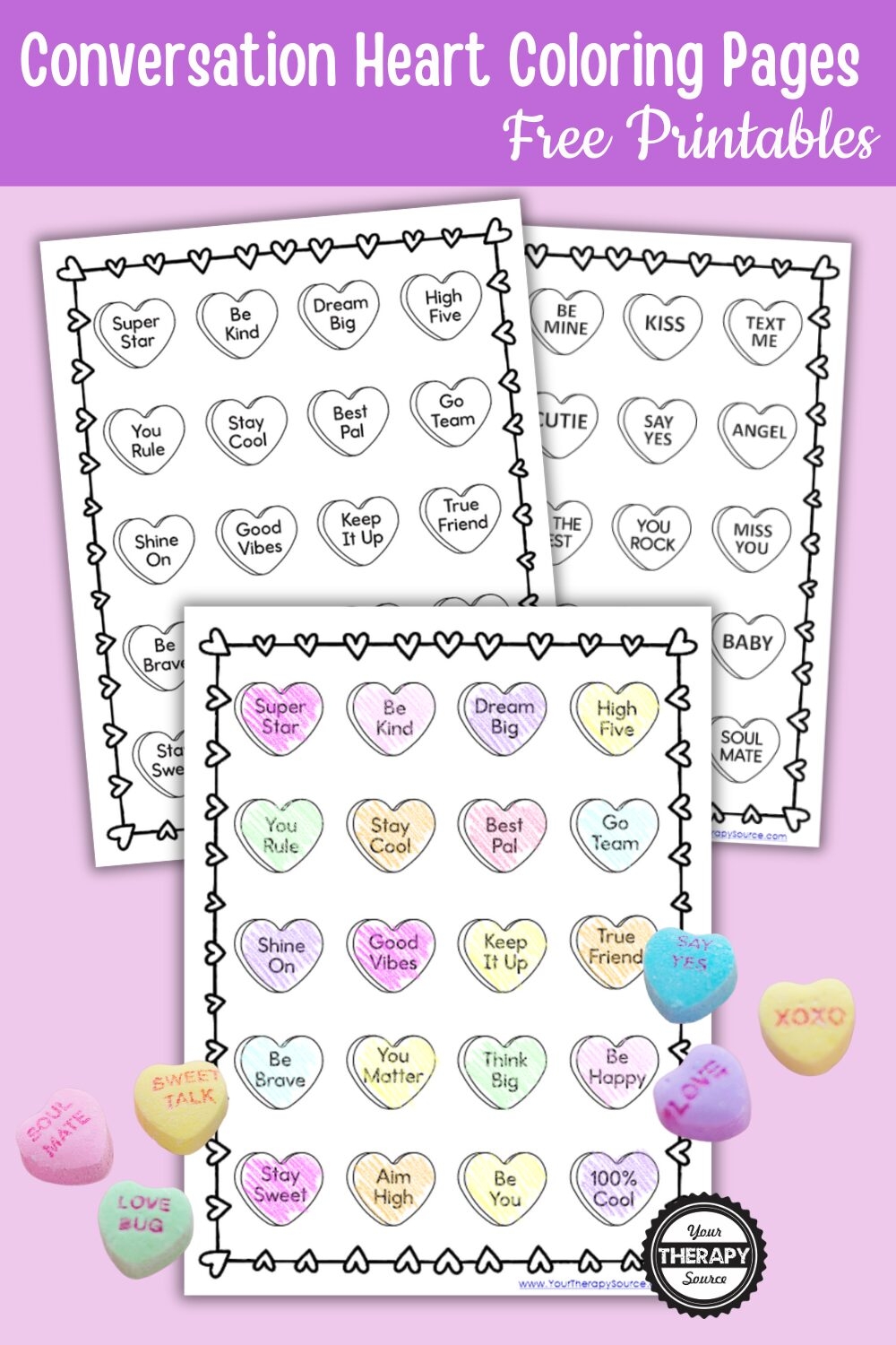 Printable Conversation Hearts Coloring Pages Free Printables Your Therapy Source