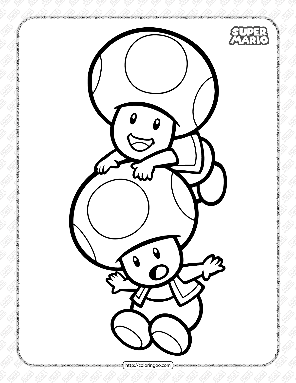 Printable Super Mario Toads Coloring Page