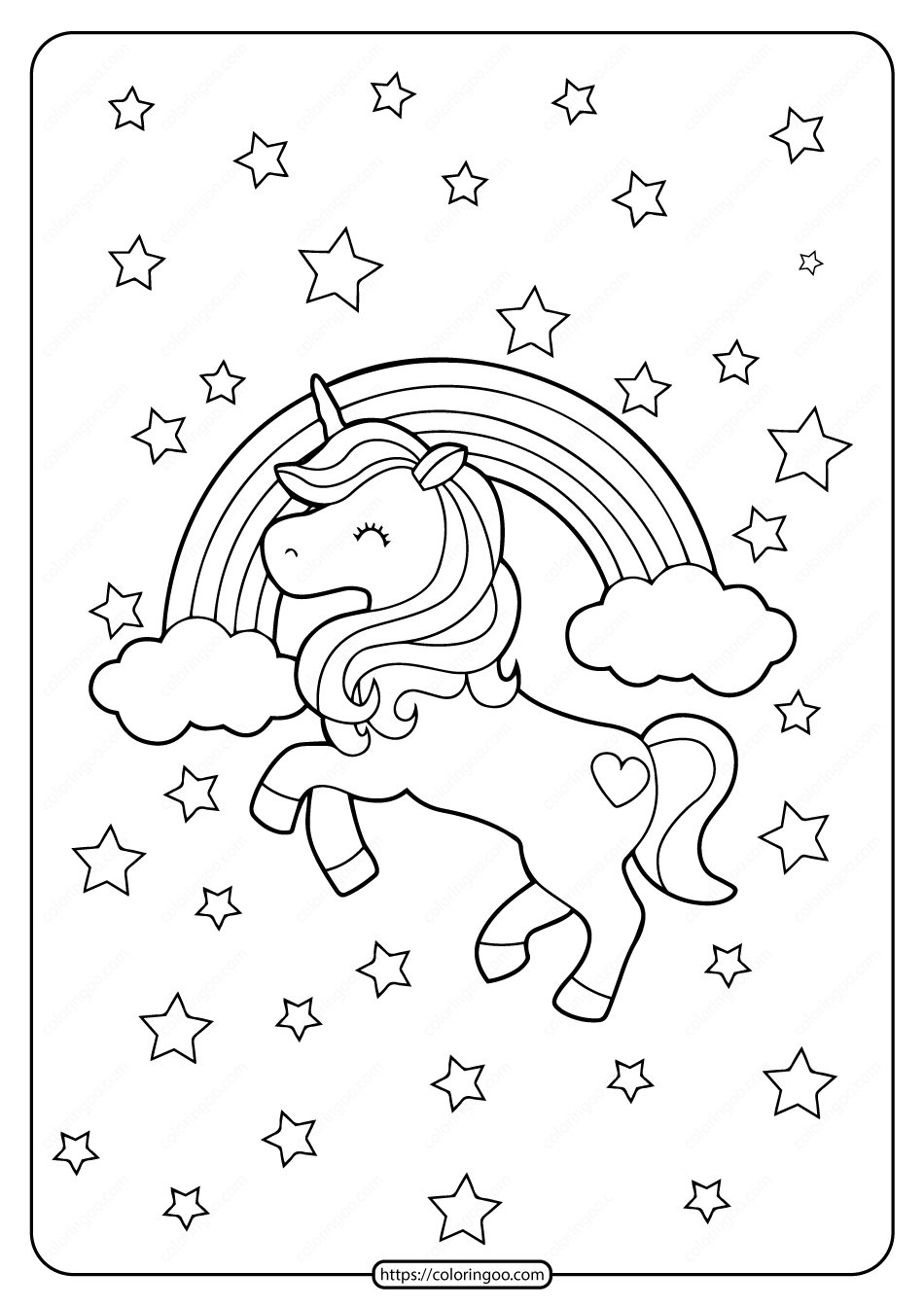 Printable Unicorn Rainbow Coloring Pages