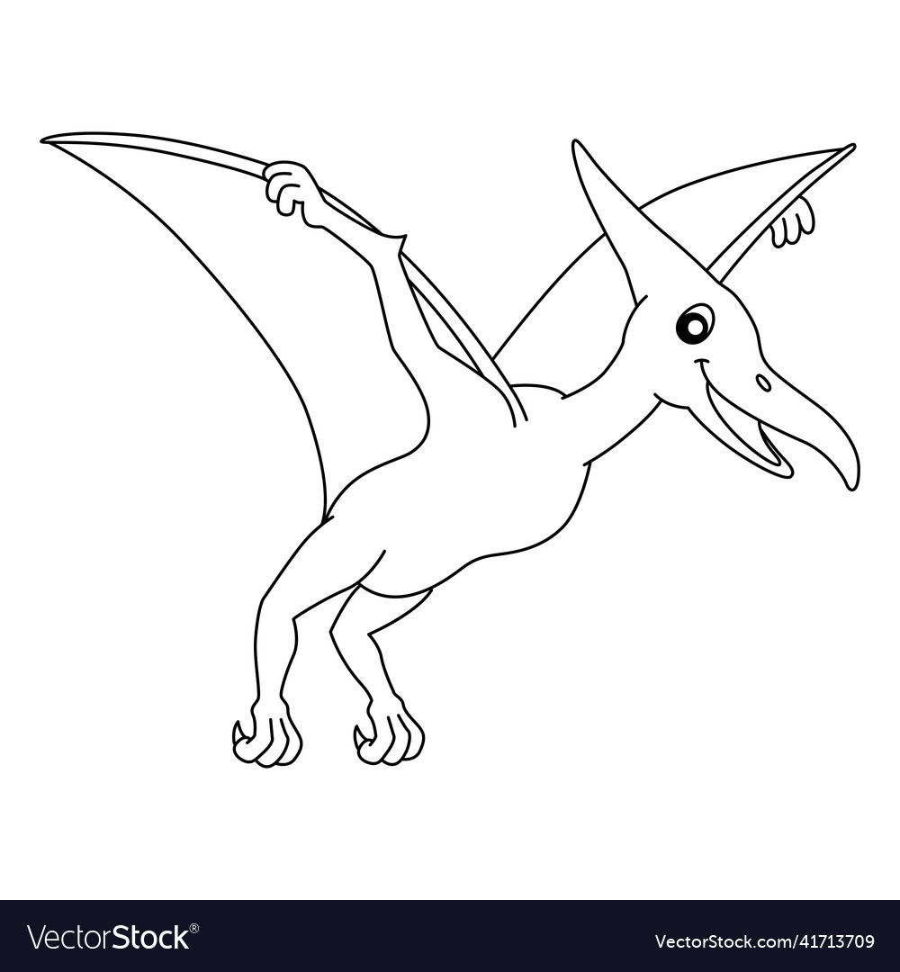 Pterodactyl Coloring Isolated Page For Kids Vector Image