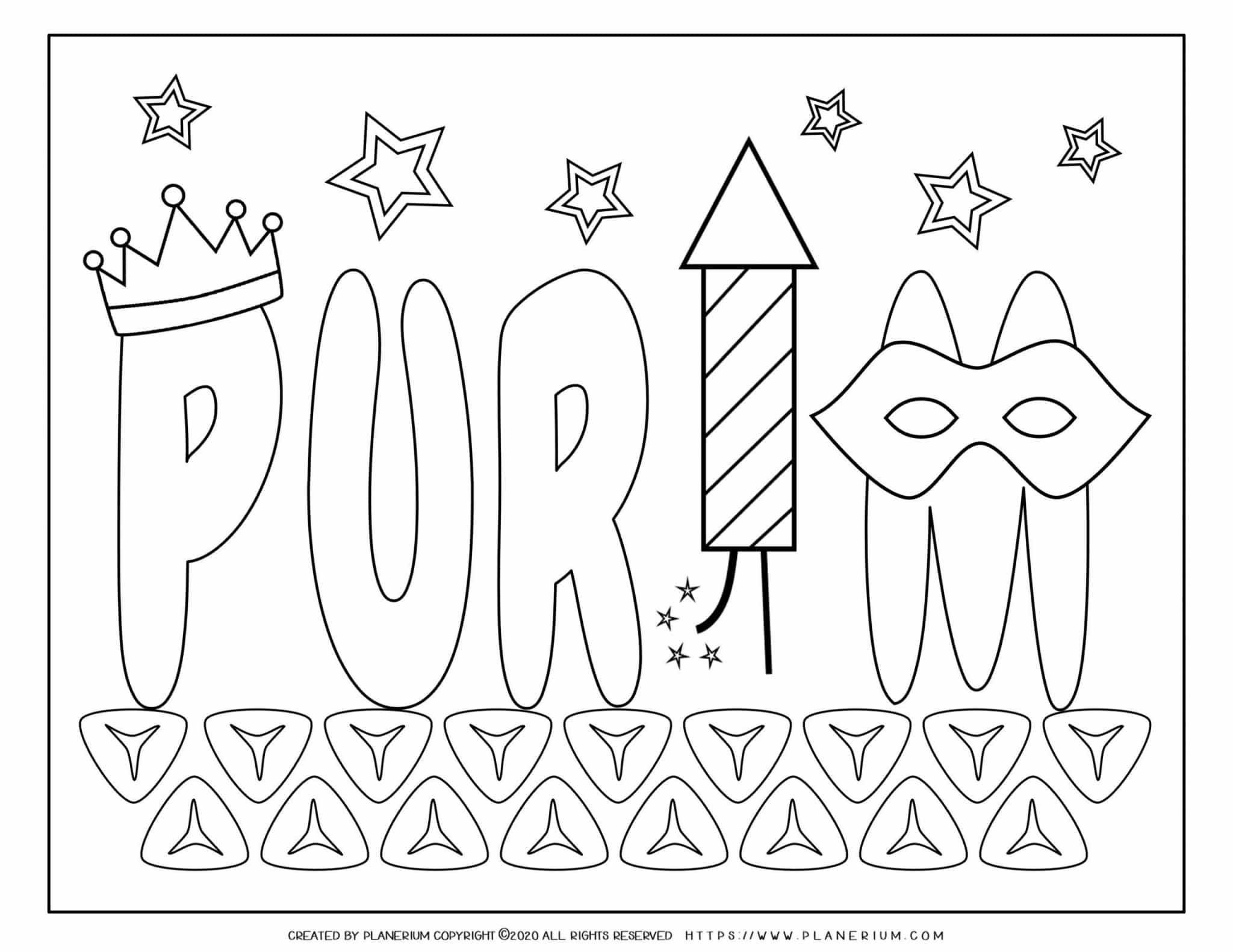 Purim Coloring Page Purim Title On Hamantaschen Planerium
