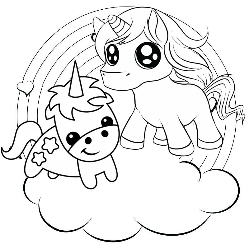Rainbow Two Baby Unicorns Coloring Pages