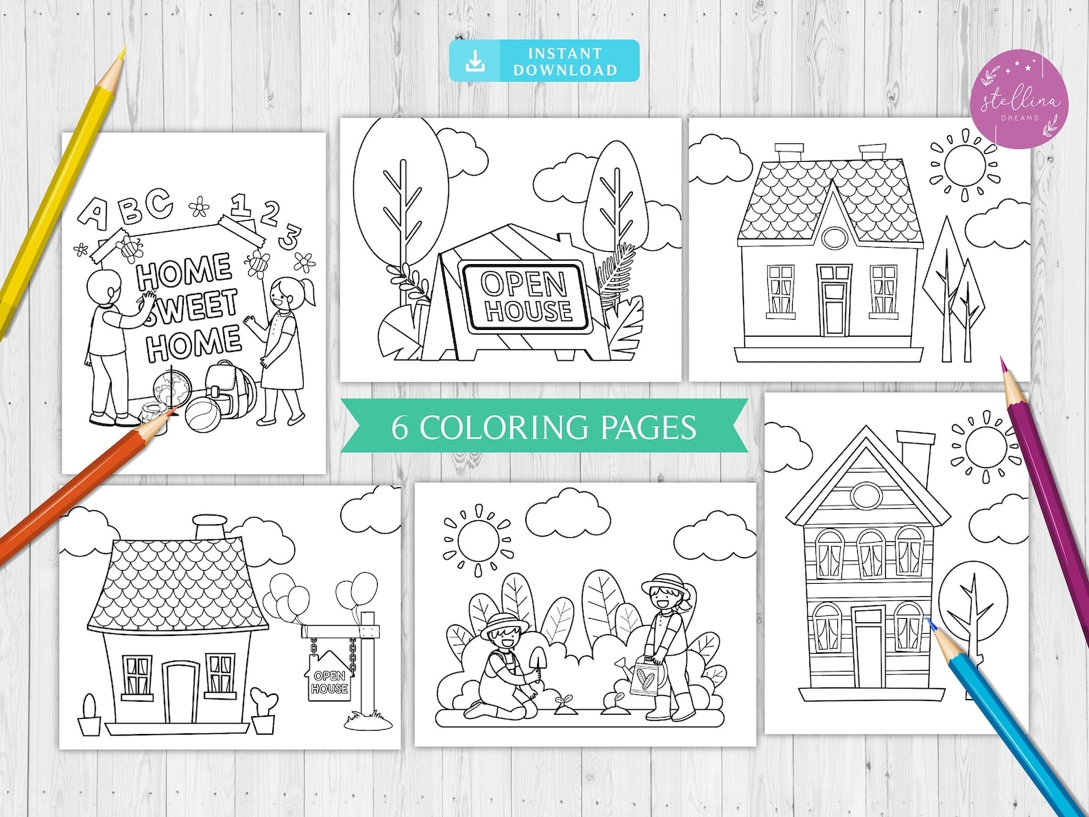 Real Estate Coloring Pages Home Themed Kids Activity Pages Etsy