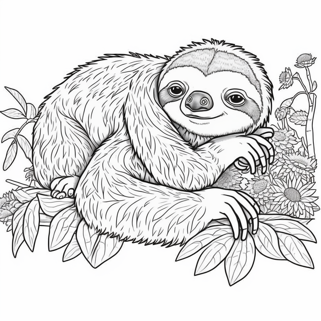 Realistic Cute Sloth Coloring Page Lulu Pages