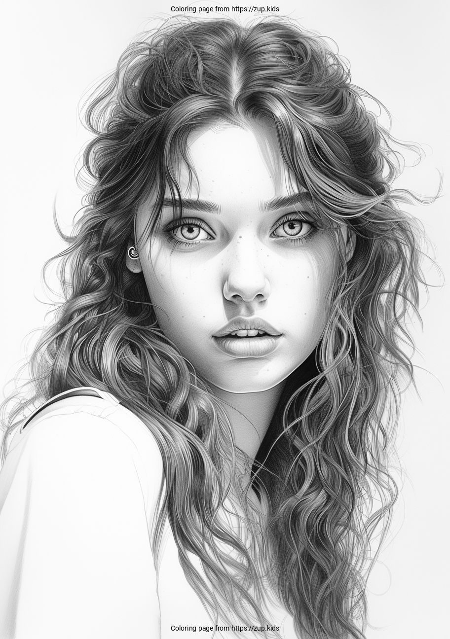 Realistic Face Of A Girl Coloring Page From Zup Kids