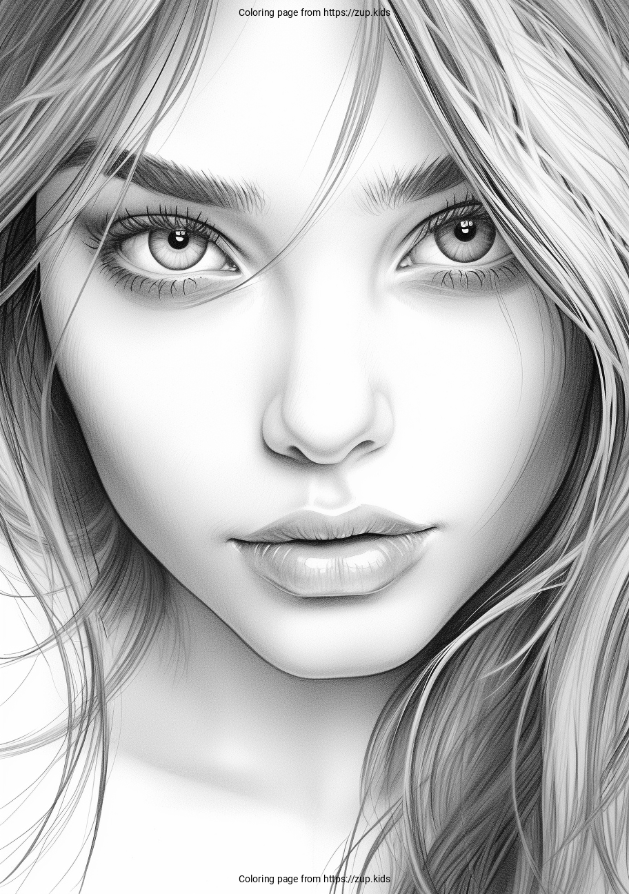 Realistic Girl Coloring Page From Zup Kids