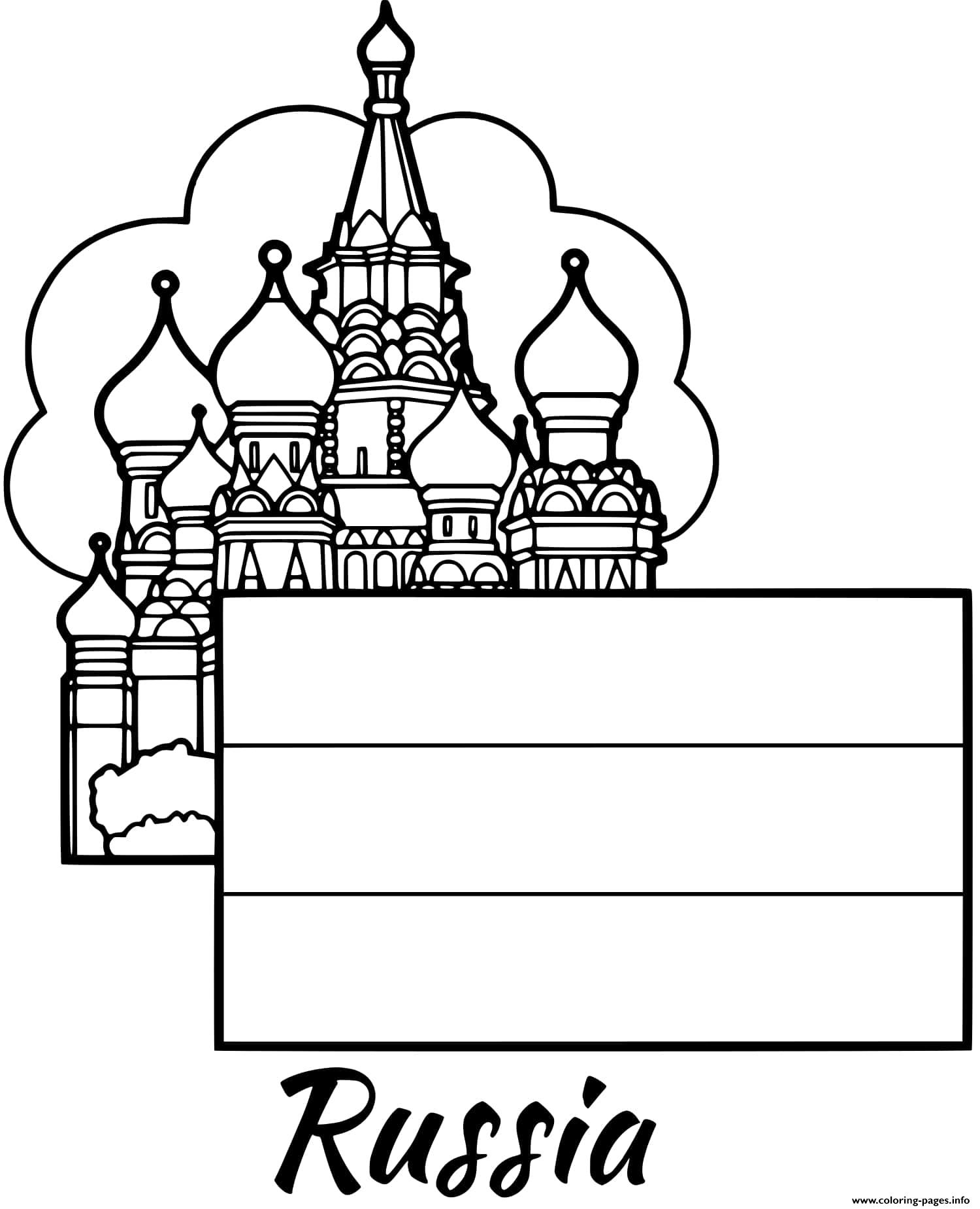 Russia Flag Moscow Coloring Page Printable