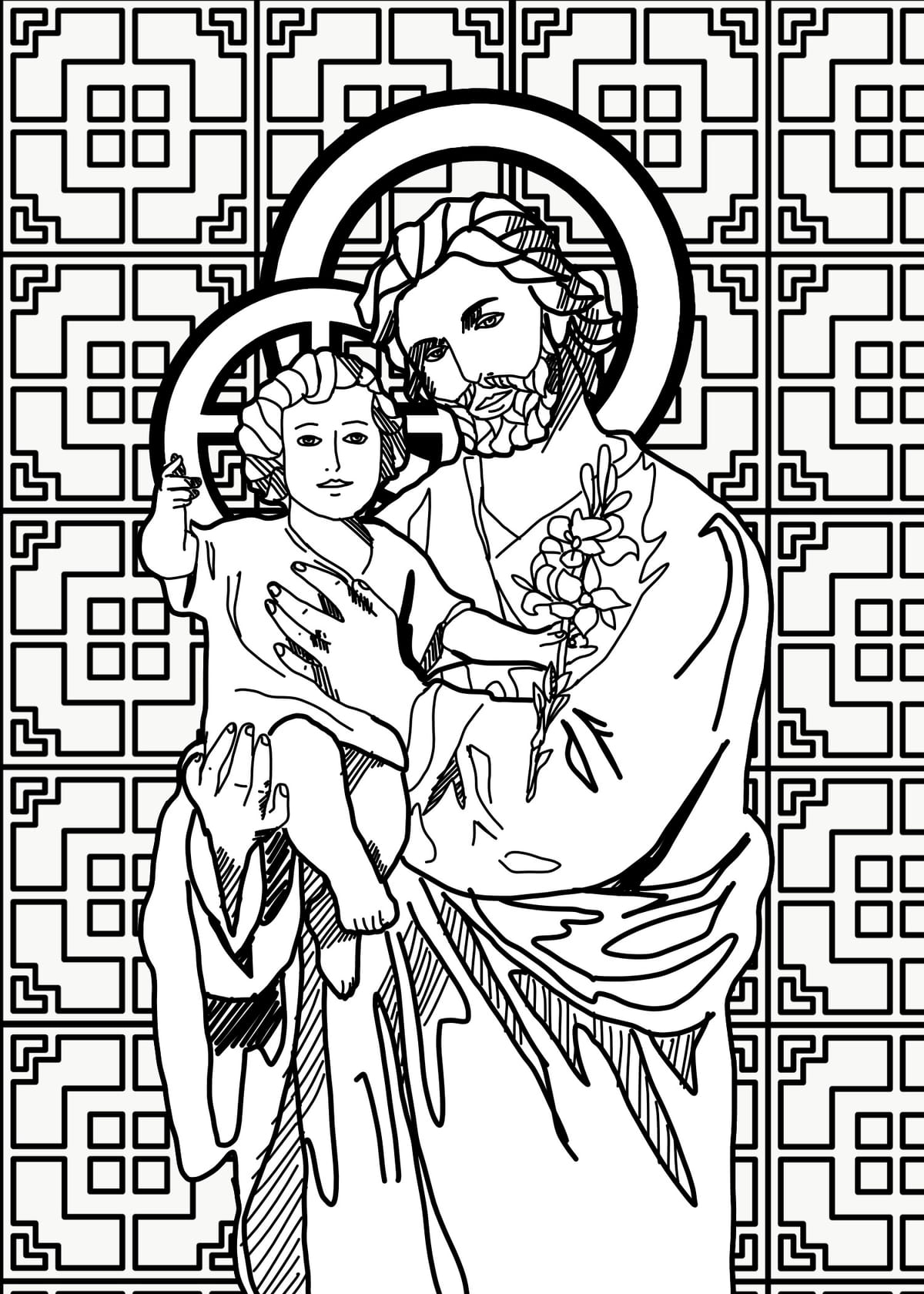 Saint Joseph And Child Jesus Catholic Coloring Page