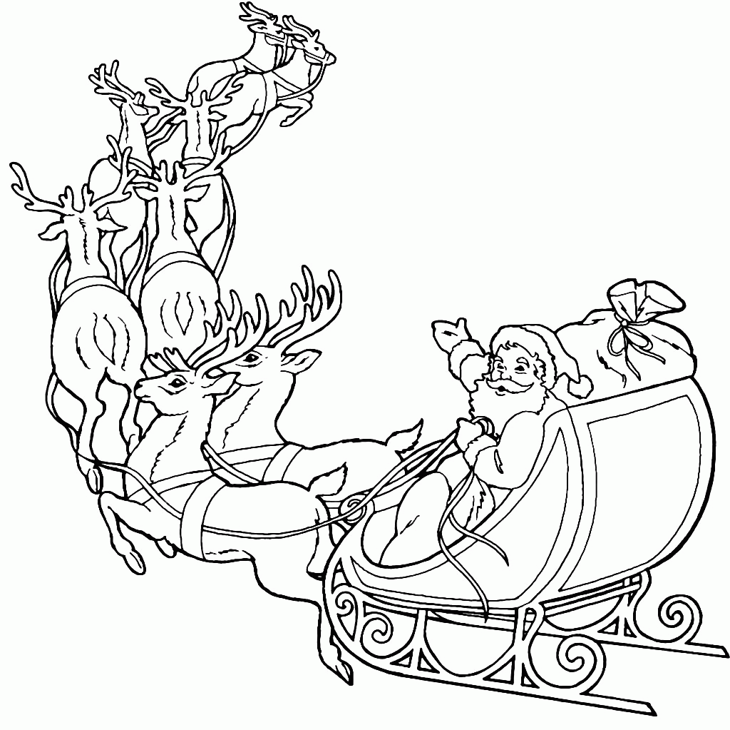 Santa And Reindeer Coloring Pages Printable Coloring Home