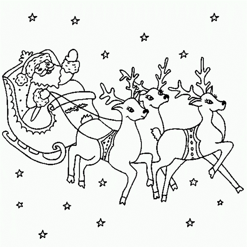Santa And Reindeer Coloring Pages Printable Coloring Home