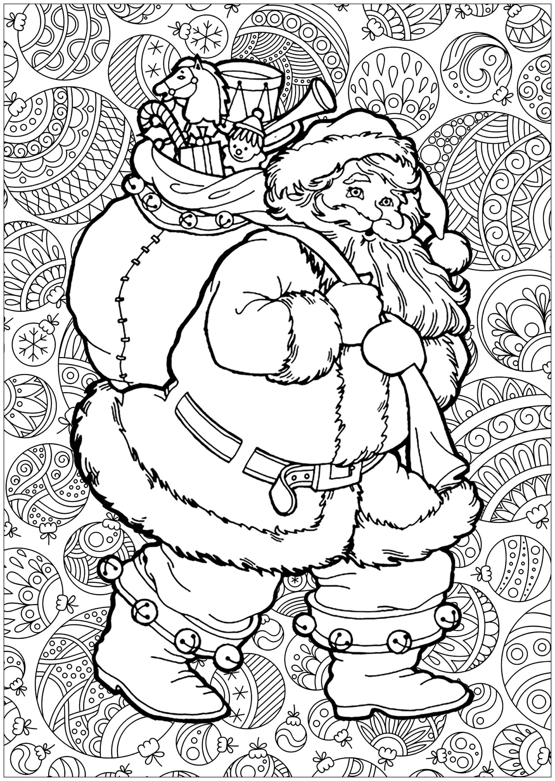 Santa Claus With Background Christmas Coloring Pages For Adults
