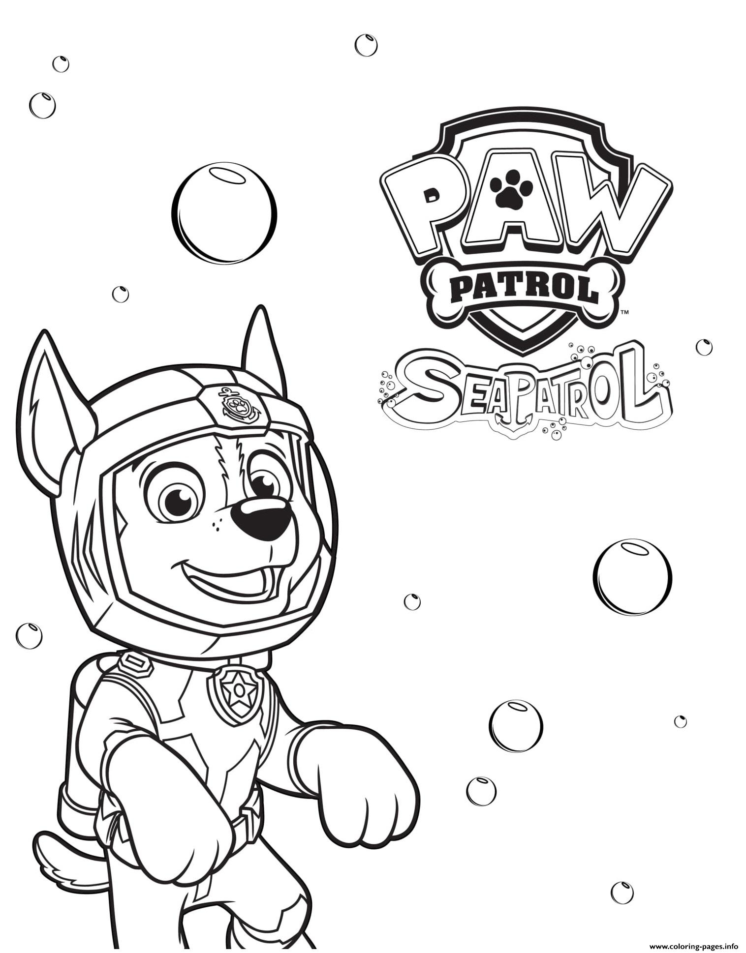 Sea Patrol With Chase Paw Coloring Page Printable
