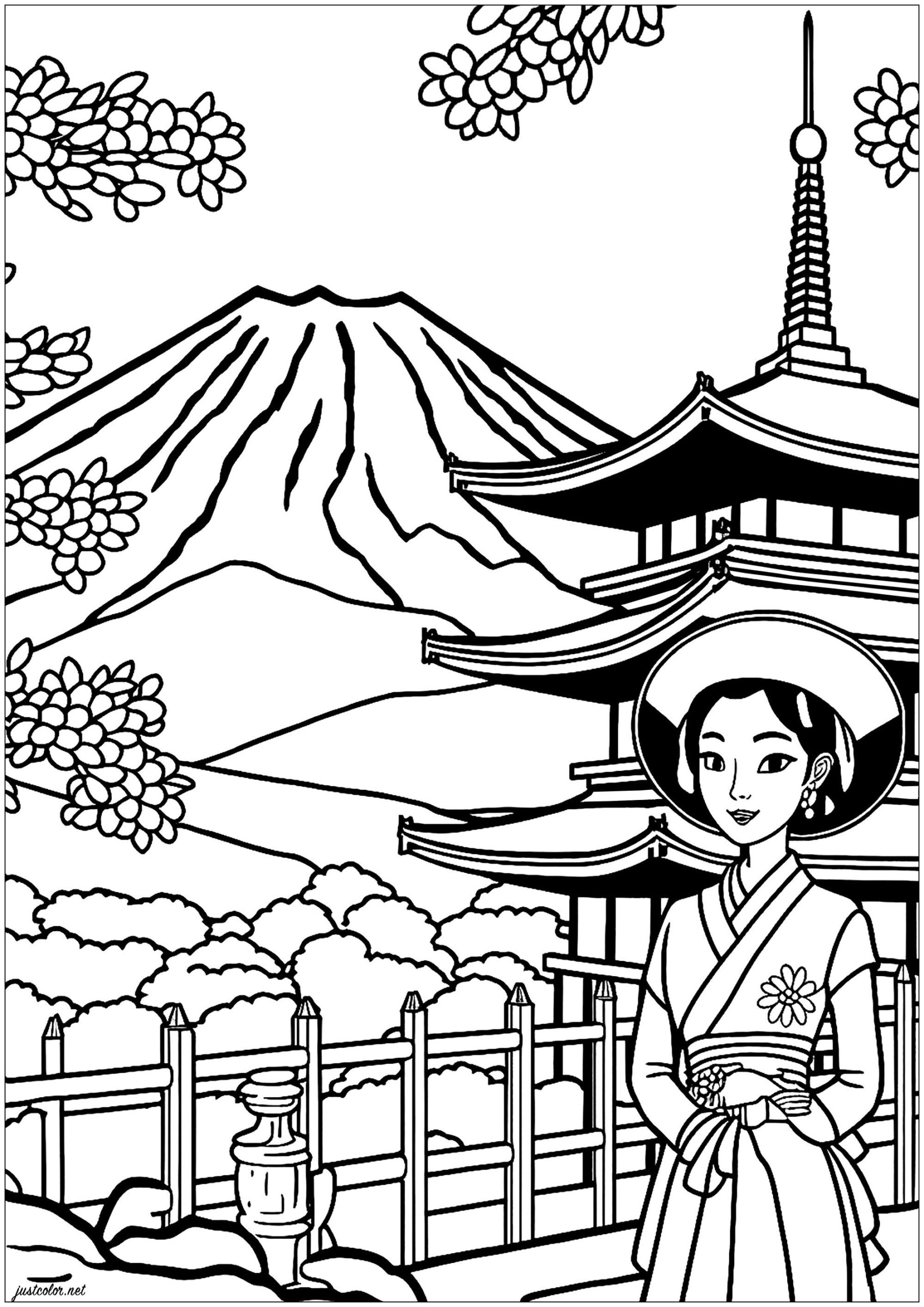 Simple Geisha In Japan Japan Adult Coloring Pages Page Coloring Cup Cake