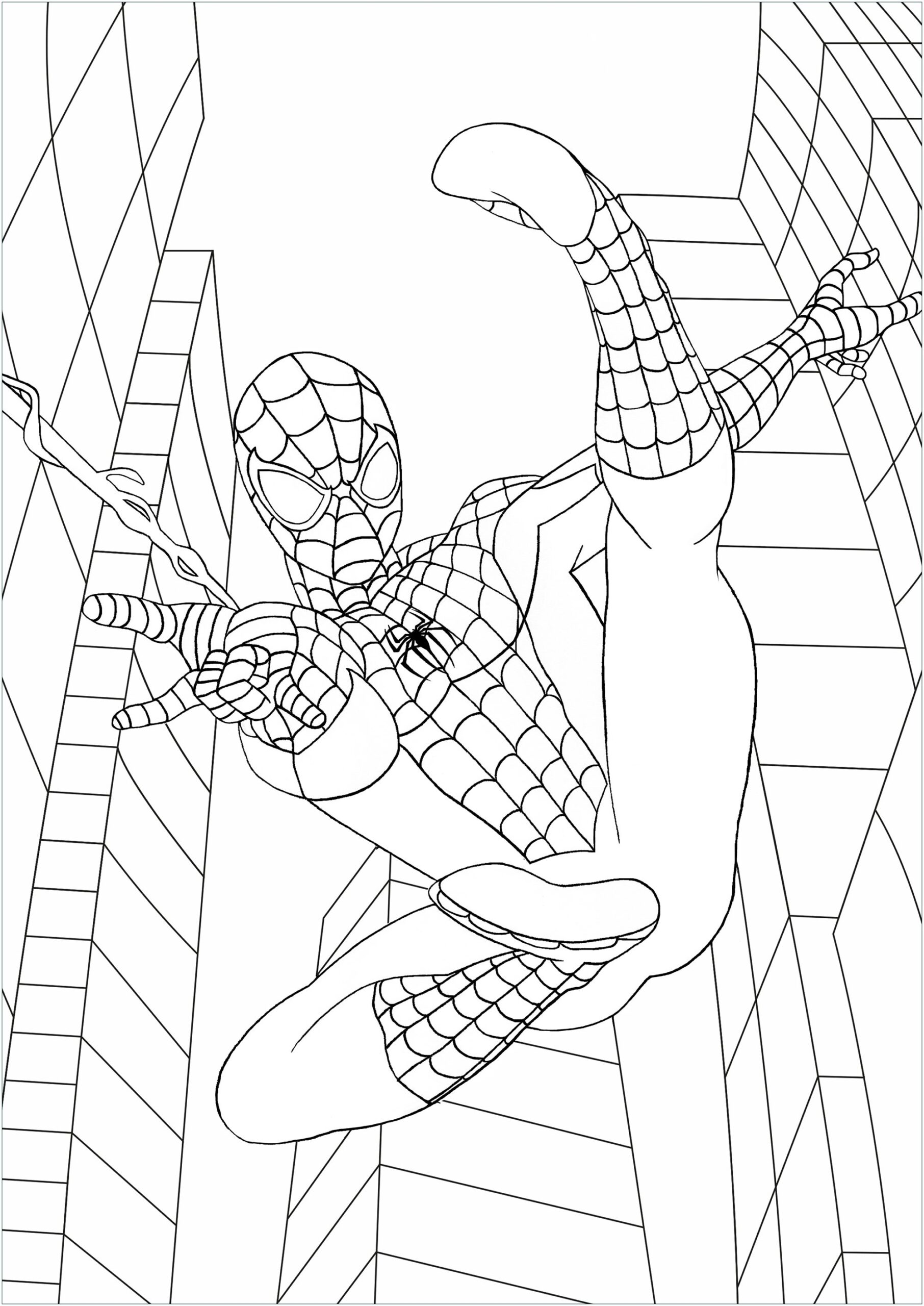 Spider Man In High Flight Spider Man Coloring Pages For Kids Page Null