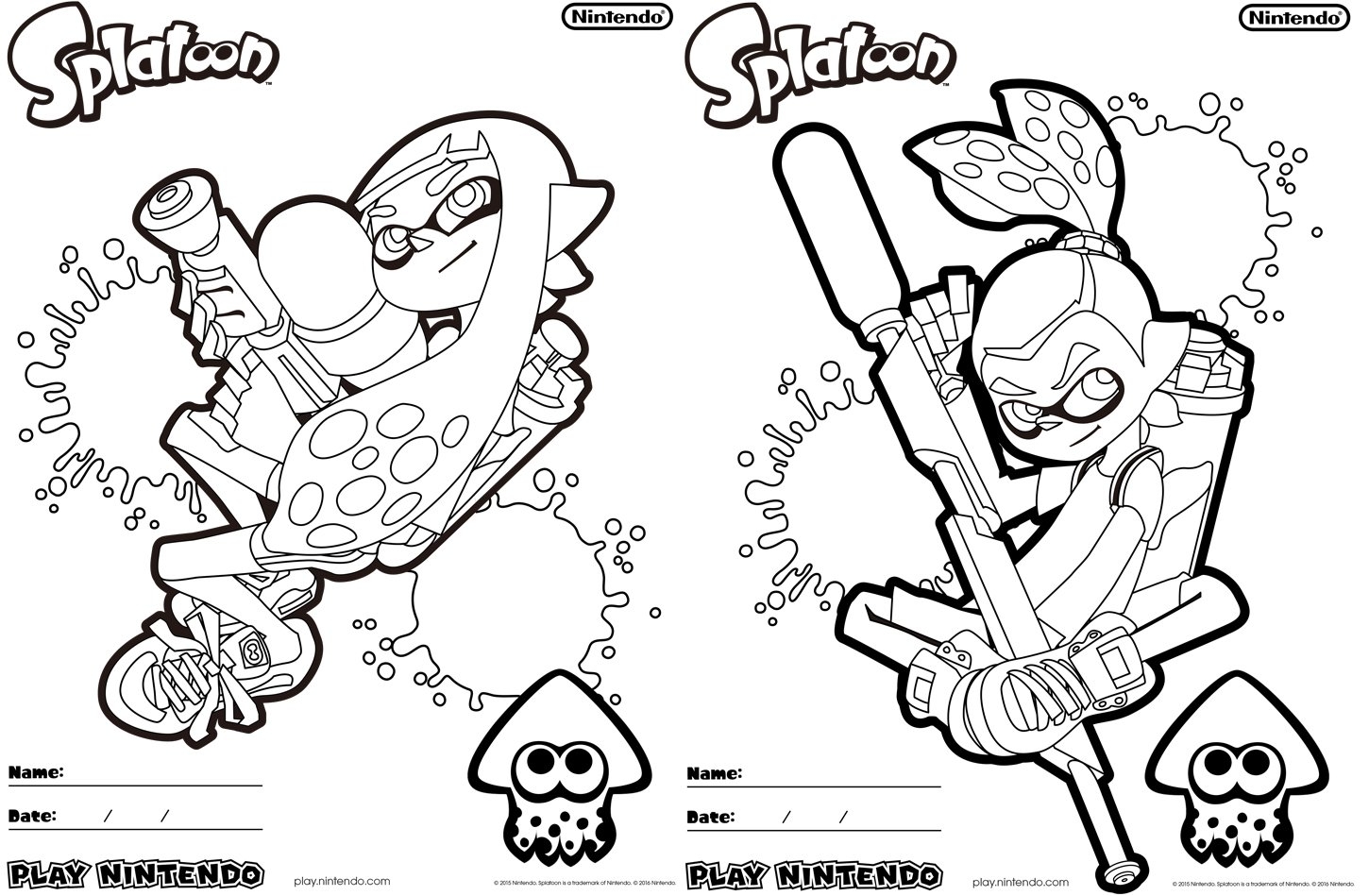 Splatoon Printable Coloring Page Free