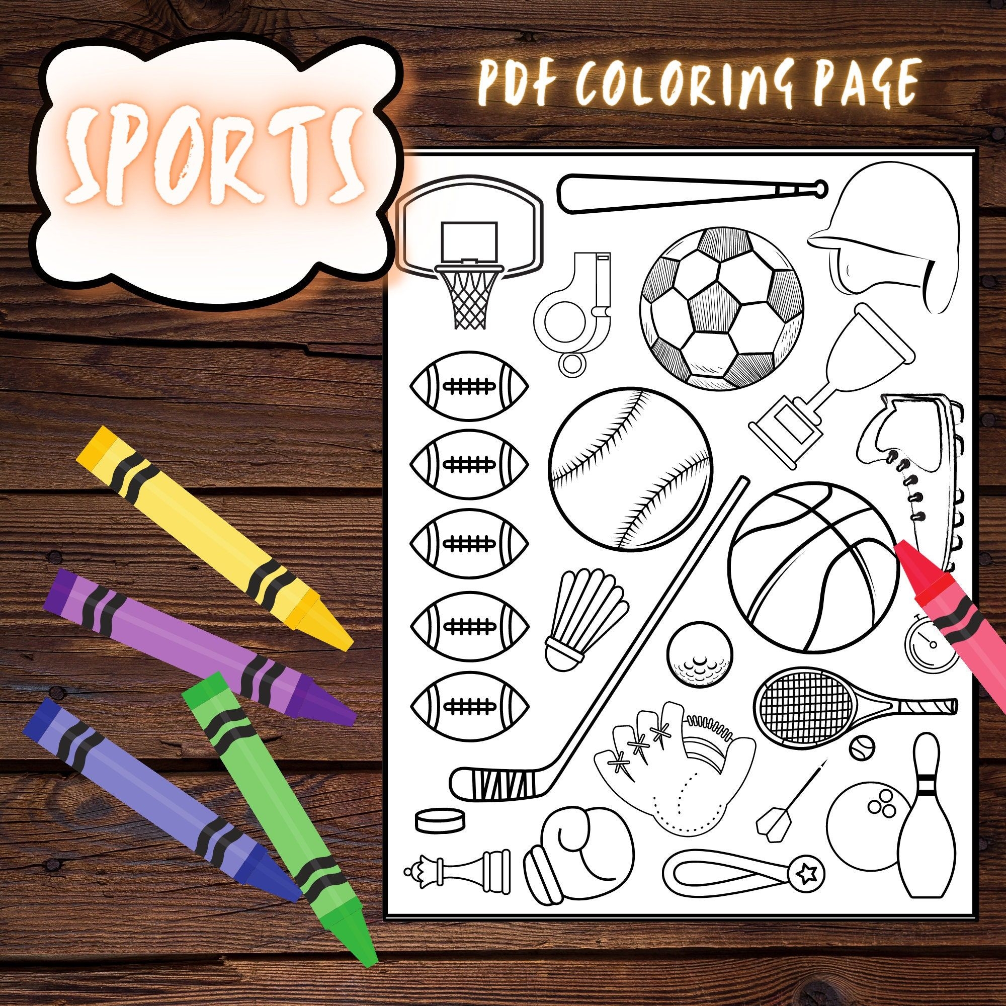 Sports Coloring Page Printable Sports Coloring Page For Kids Etsy Sports Coloring Pages