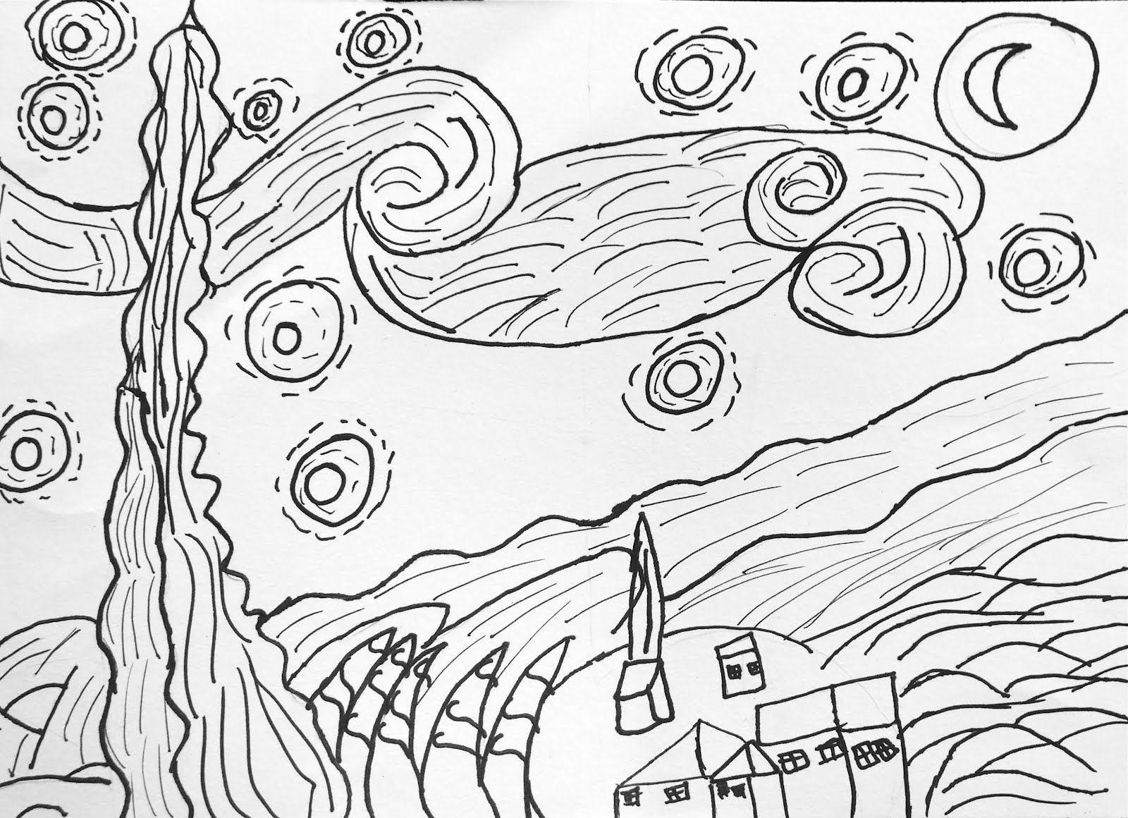 Starry Night Coloring Page