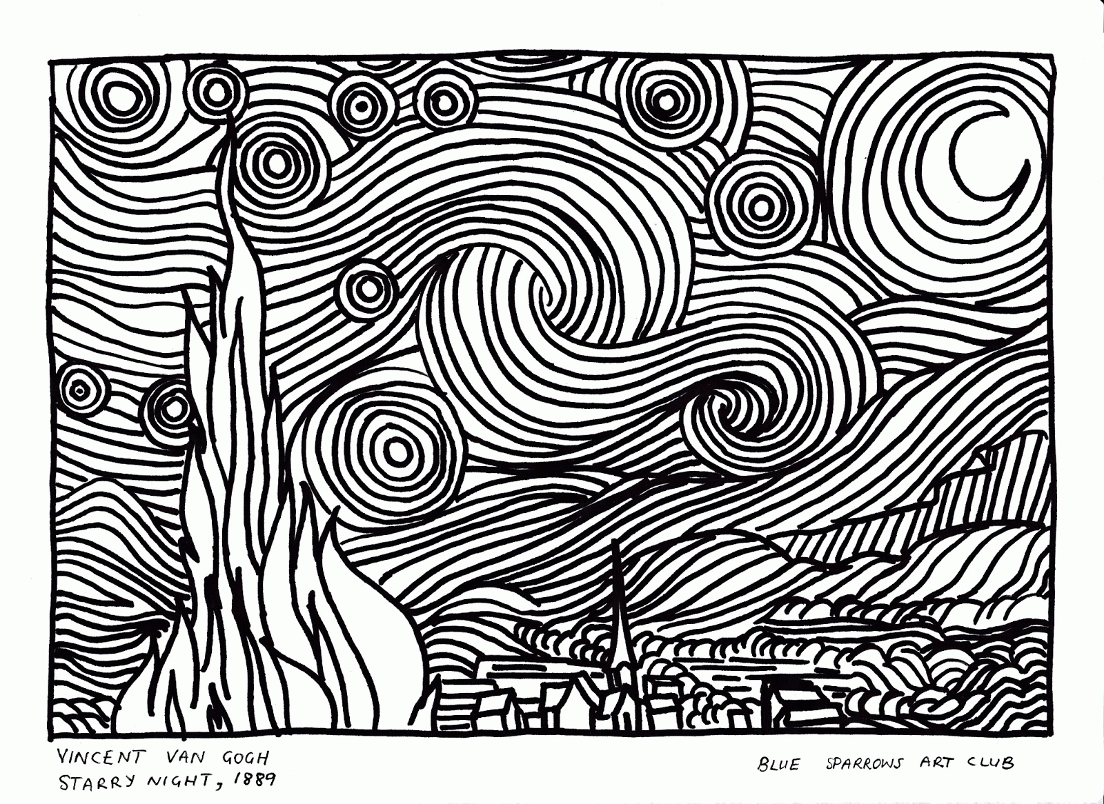 Starry Night Coloring Page Coloring Pages For Kids And For Adults Coloring Home