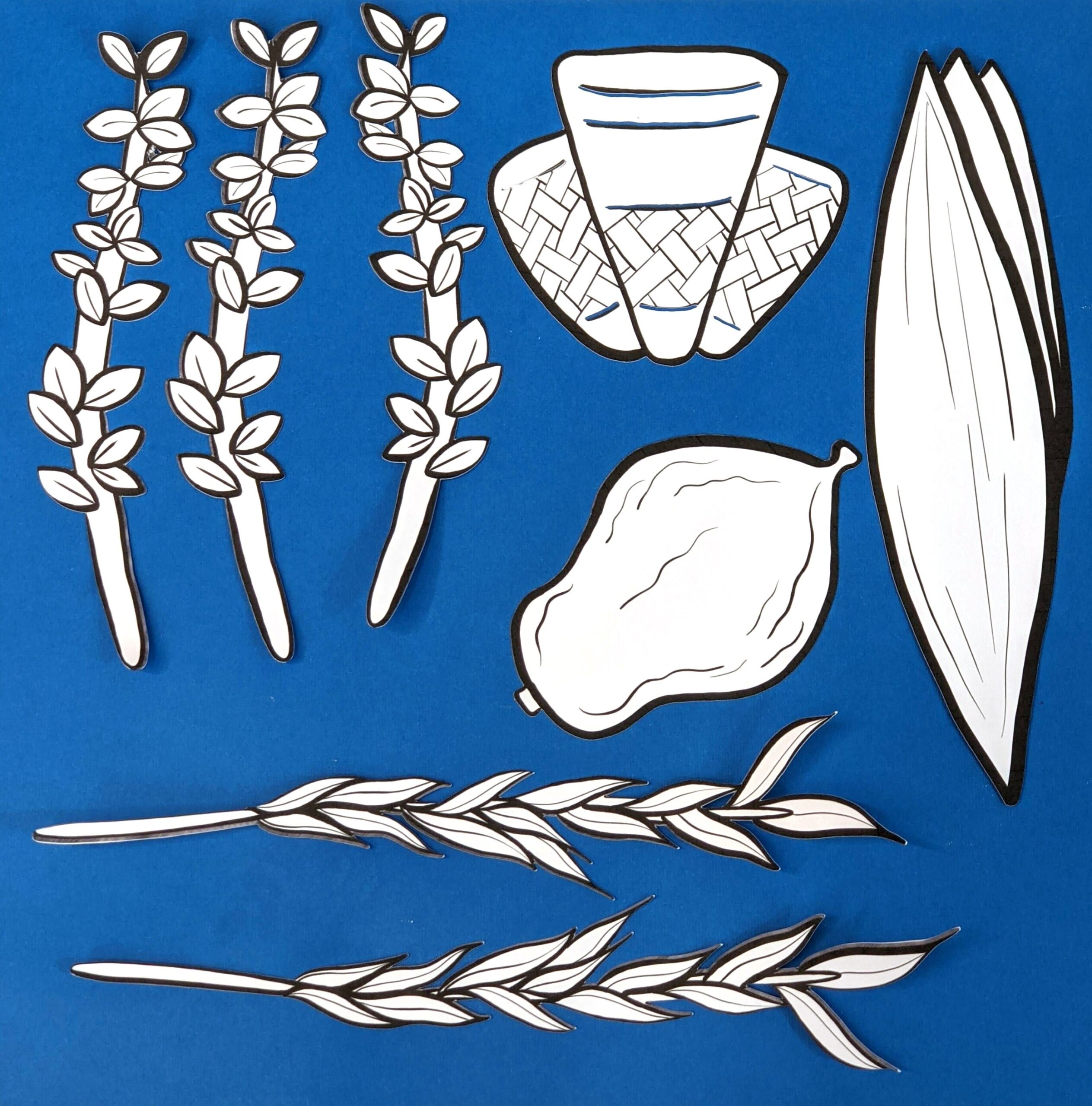 Sukkot Crafts Coloring Pages Bundle LULAV And Etrog Set Plus Ushpizin Puppets For Kids Jewish
