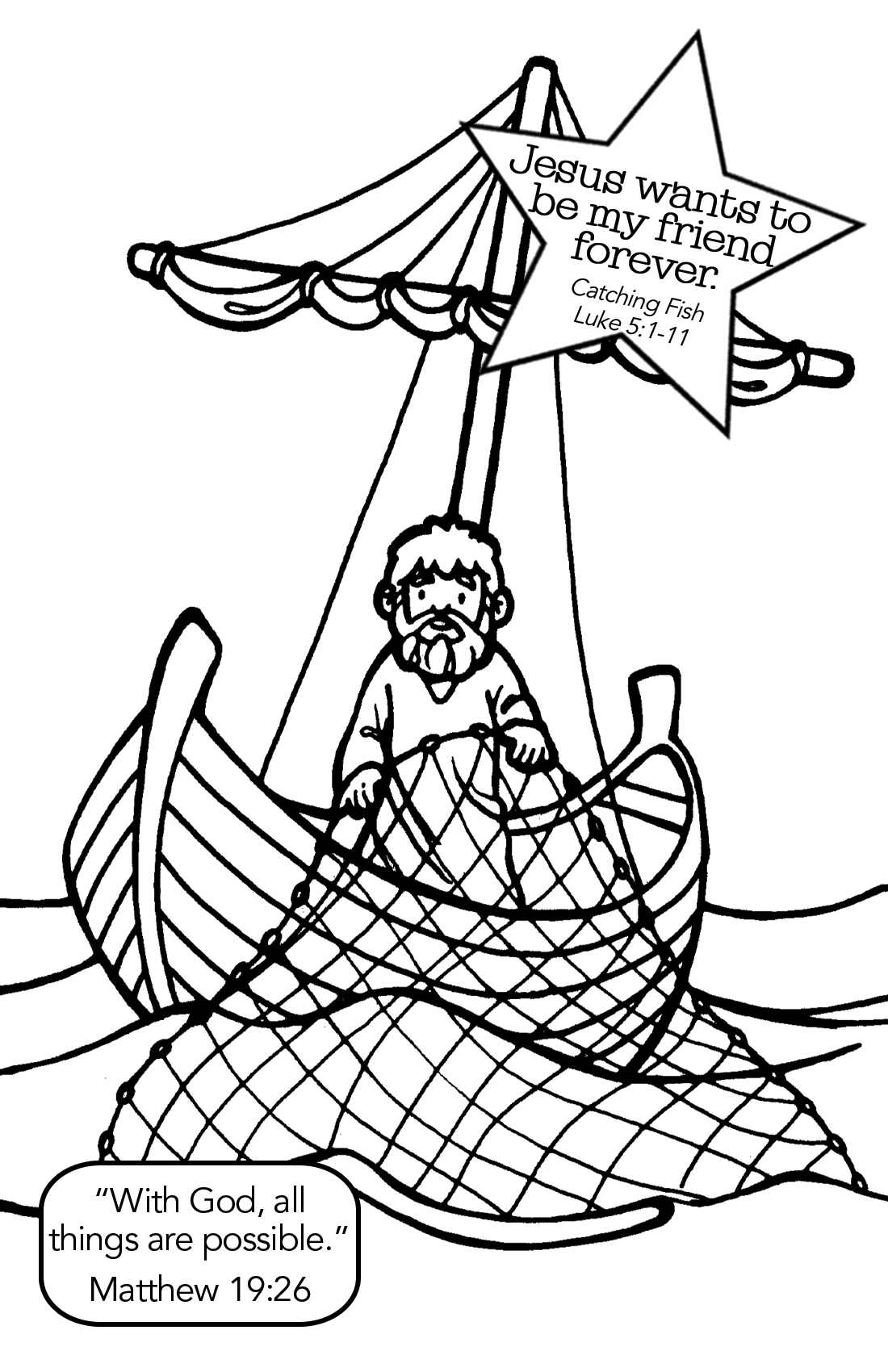 The Disciples Catch Fish Luke 5 1 11 Bible Coloring Pages Jesus Coloring Pages Preschool