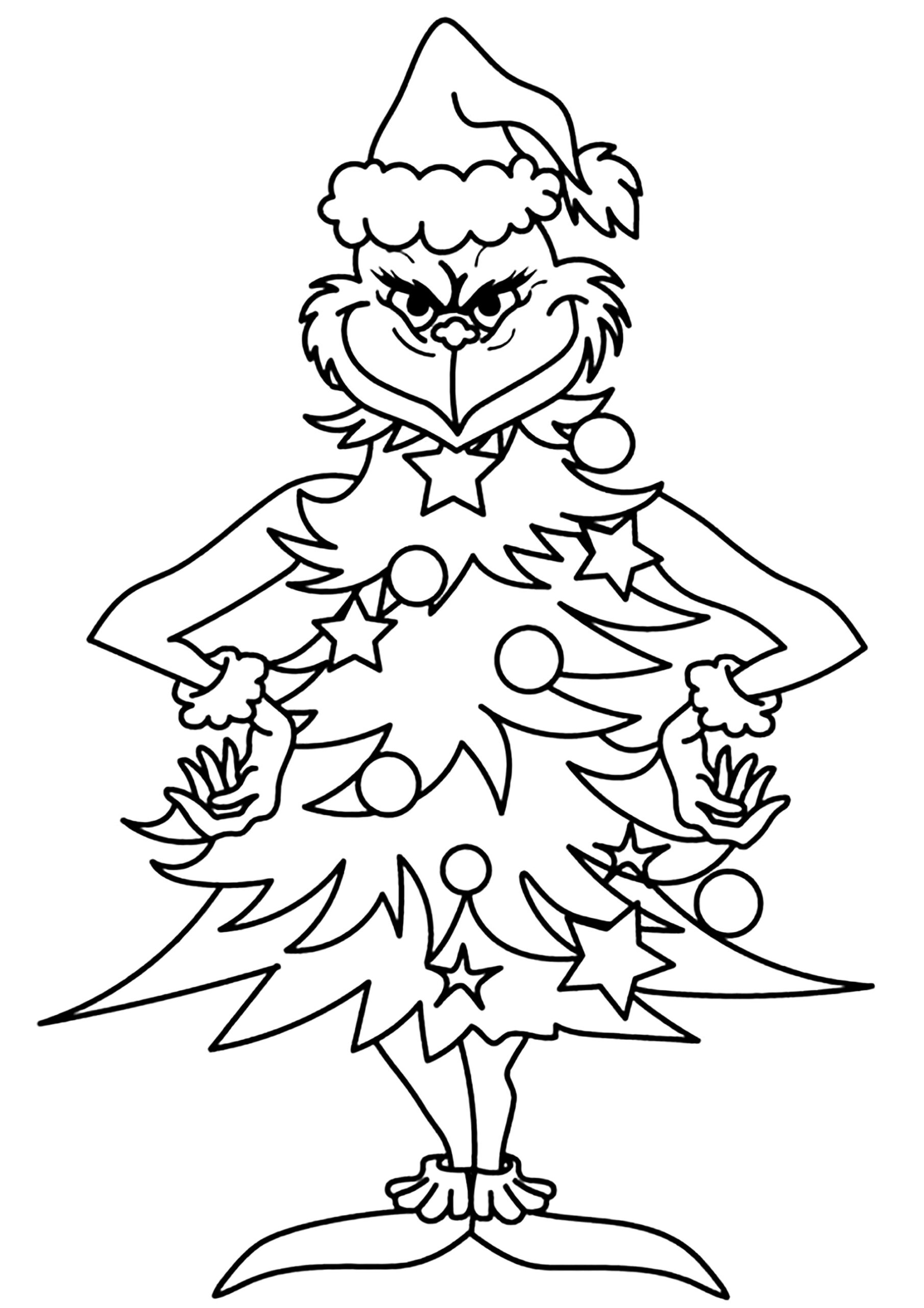 The Grinch Disguised As A Christmas Tree To Steal Presents The Grinch Coloring Pages For Kids