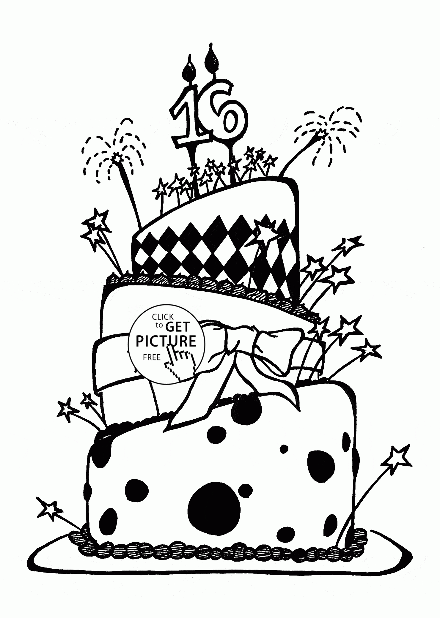 Very Big Birthday Cake With Number 16 Coloring Page For Kids Holiday Coloring Pages Printables