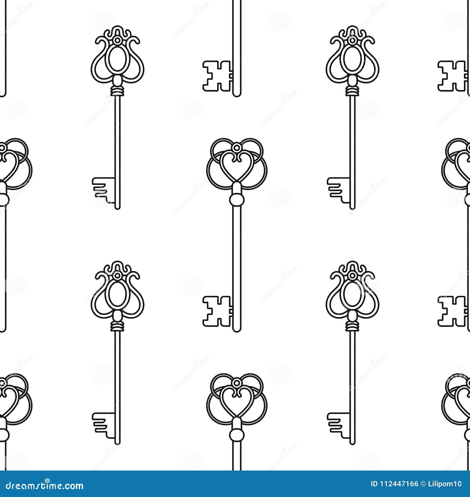 Vintage Keys Black And White Seamless Pattern For Coloring Books Pages Stock Vector